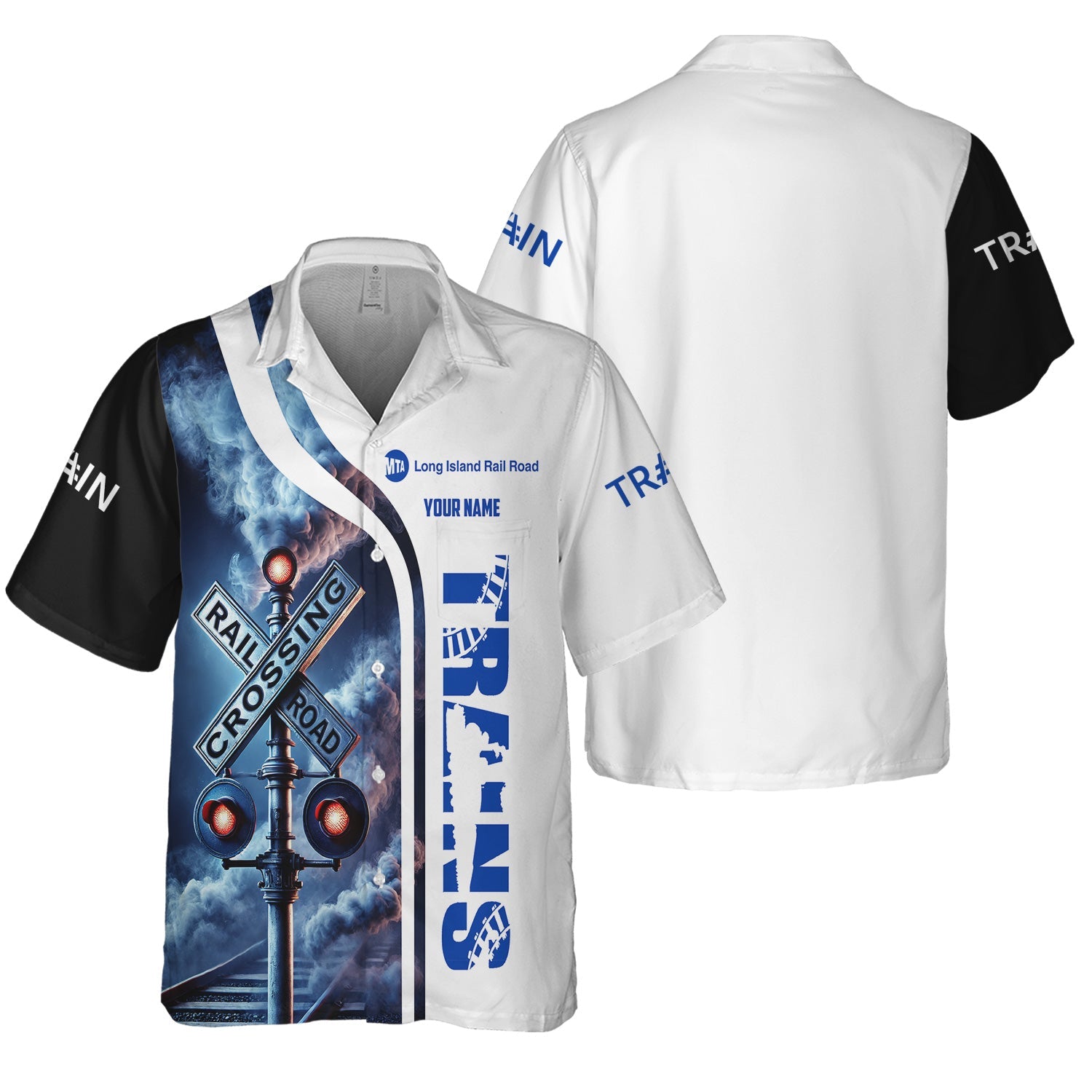 Railspirit Custom Name Long Island Railroad Hawaiian Shirt Railroad Crossing Sign Printed Train Shirt