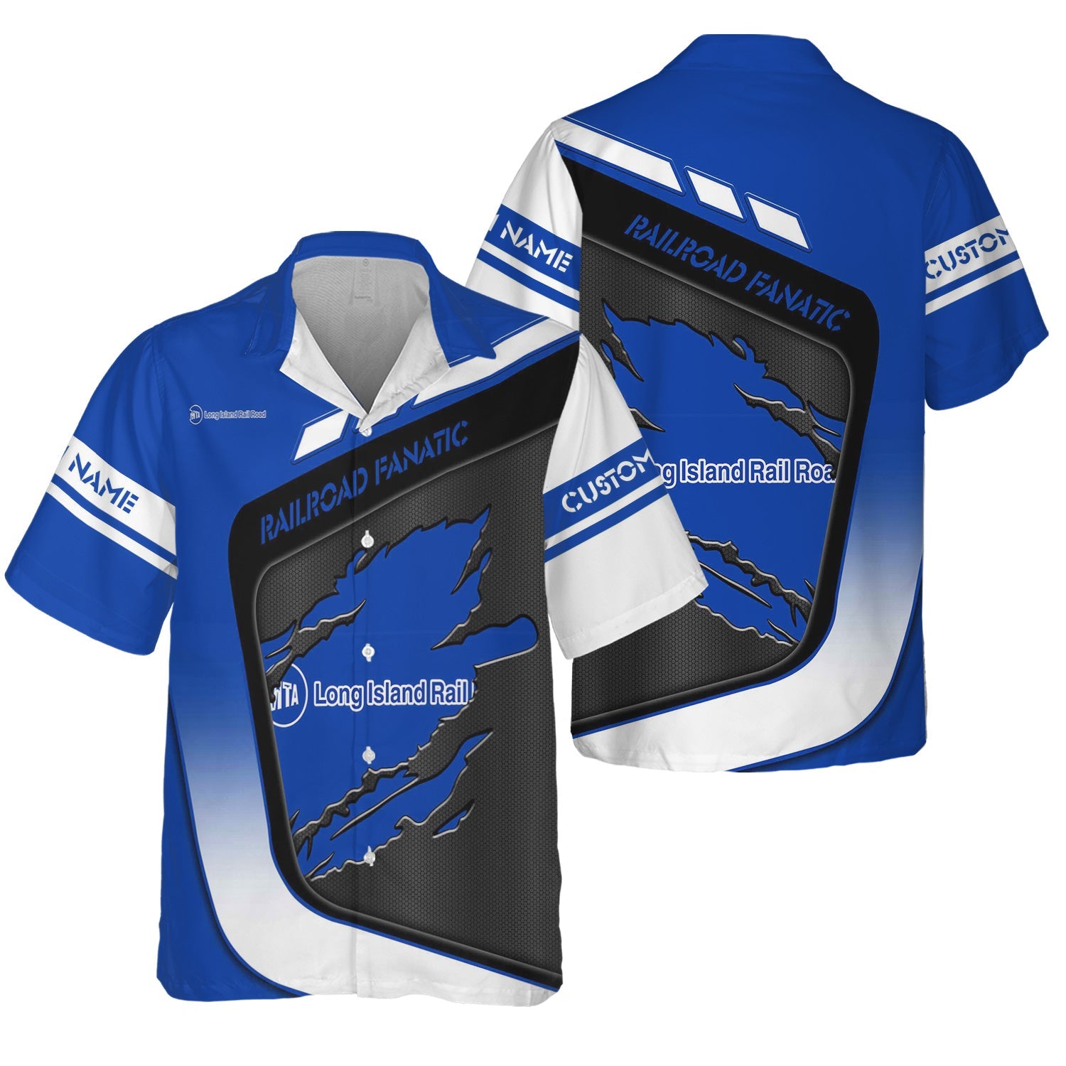 Railspirit Personalized Long Island Railroad Hawaiian Shirt Ripped Texture Style Train Shirt For Railroad Fanatic