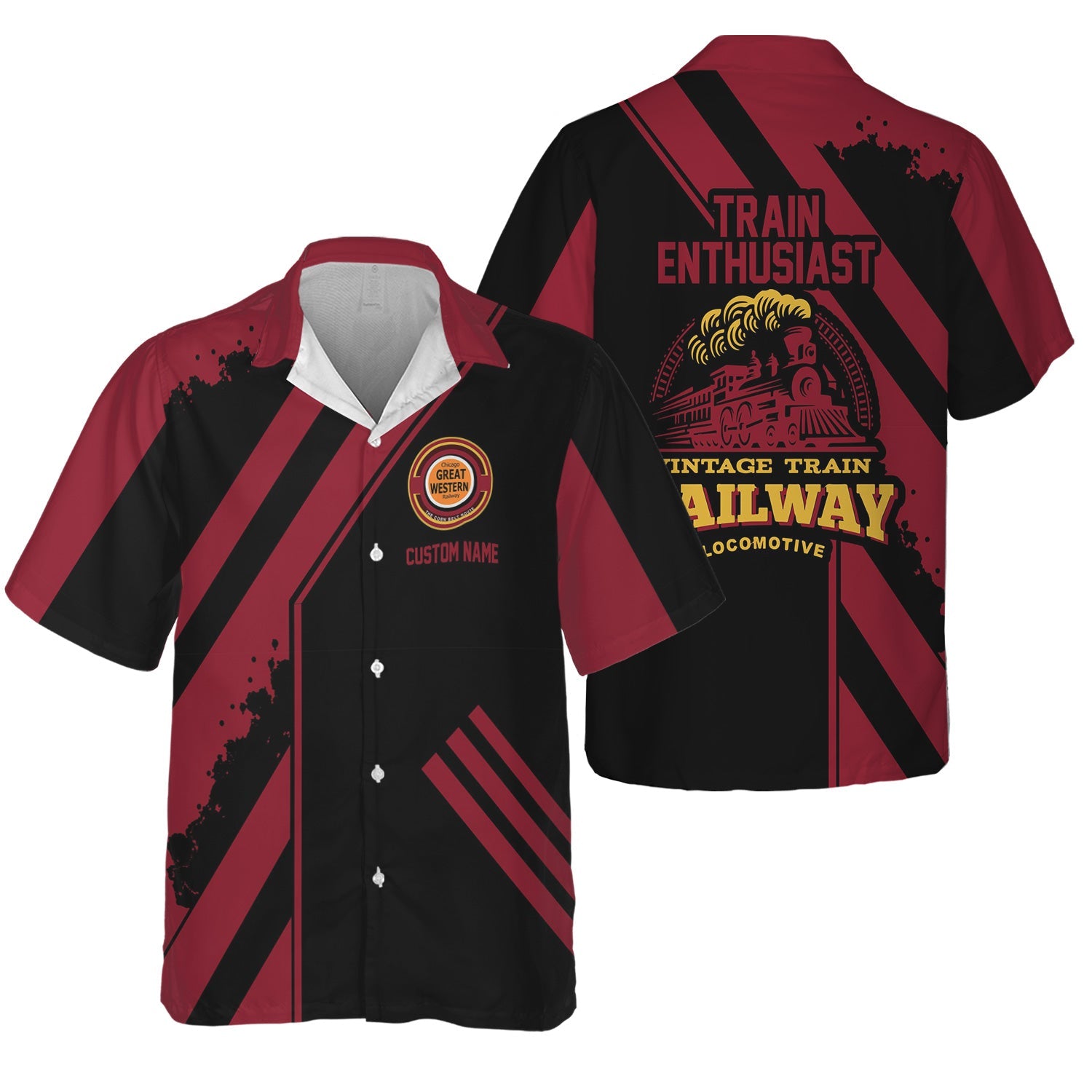 Railspirit Personalized Chicago Great Western Railroad Hawaiian Shirt Locomotive Design Train Shirt for Train Enthusiast