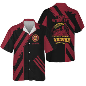 Railspirit Personalized Chicago Great Western Railroad Hawaiian Shirt Locomotive Design Train Shirt for Train Enthusiast
