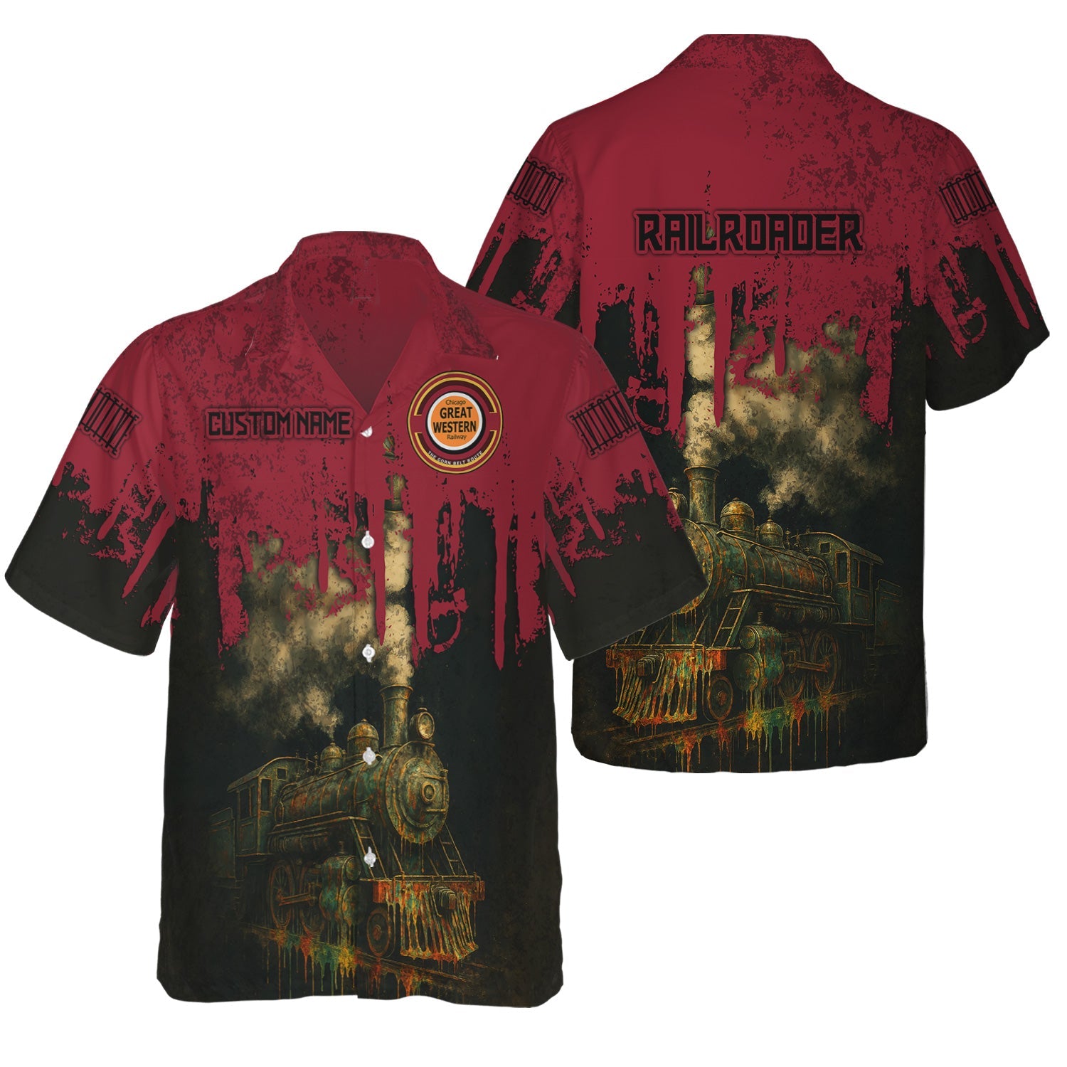 Railspirit Personalized Chicago Great Western Railroad Hawaiian Shirt Vintage Train Art Style Shirt For Locomotive Fans