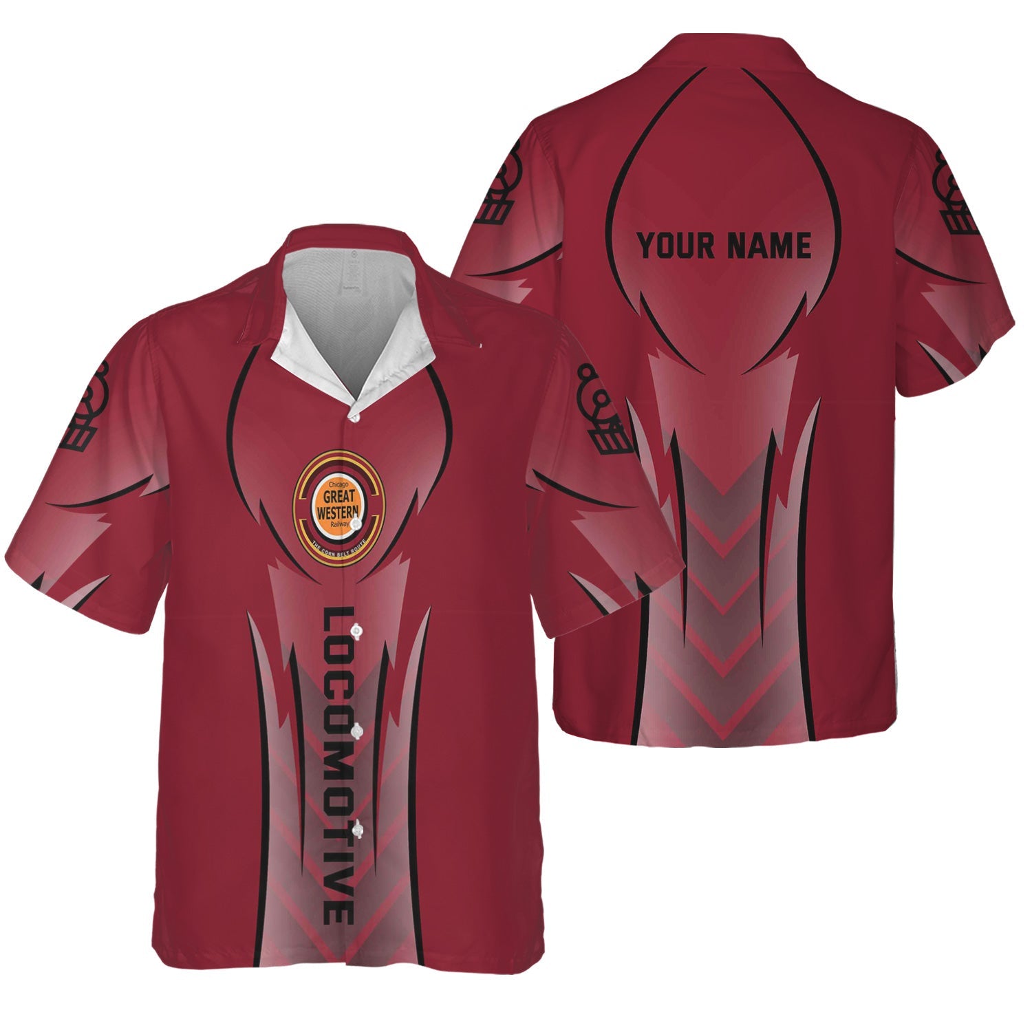 Railspirit Personalized Chicago Great Western Railroad Hawaiian Shirt Striking Line Style Train Shirt For Locomotive Lovers