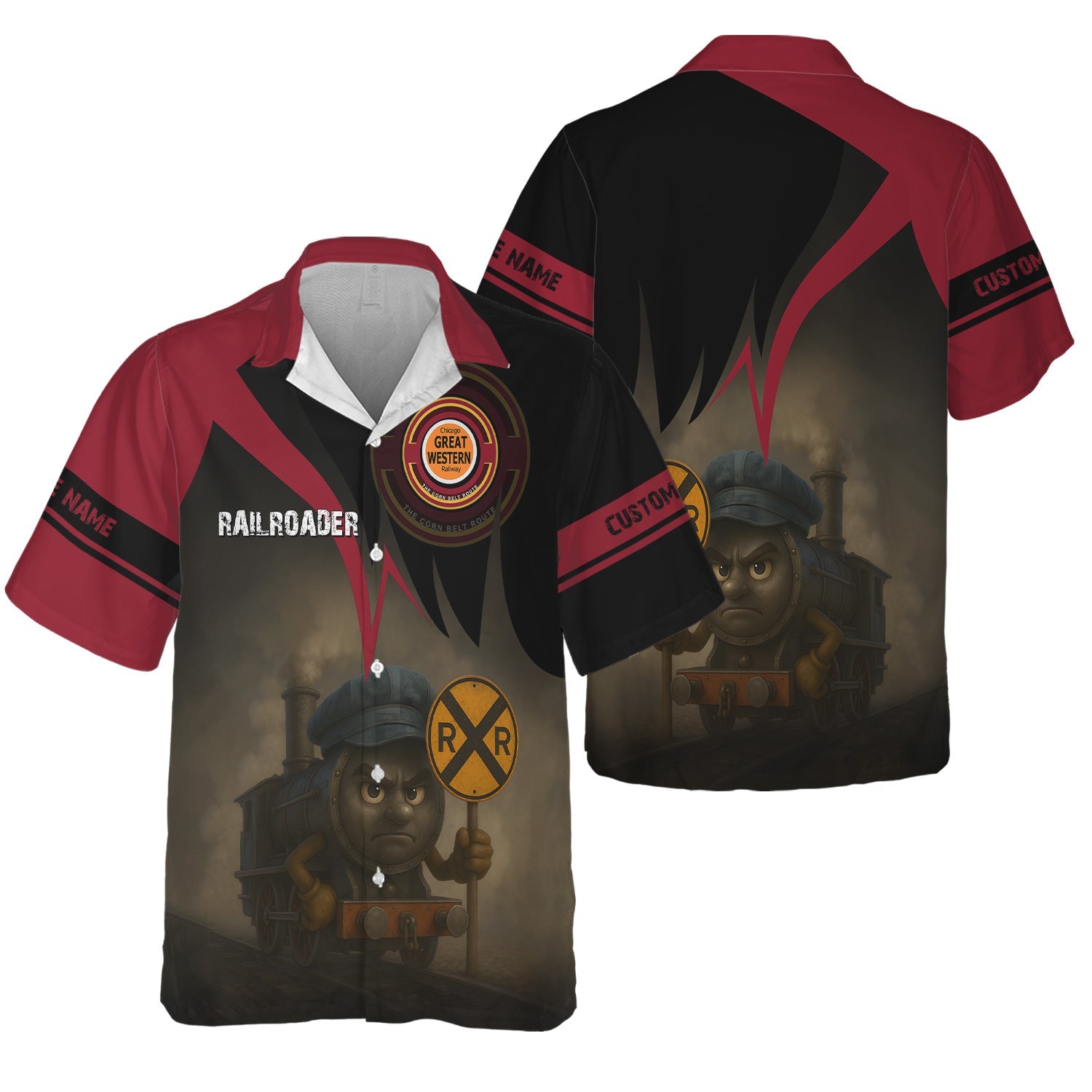 Railspirit Personalized Chicago Great Western Railroad Hawaiian Shirt Angry Train Hawaiian Shirt Gift Idea For Train Lover