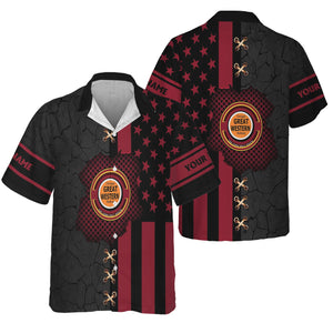 Railspirit Personalized Chicago Great Western Railroad Hawaiian Shirt American Flag with Crack Effect Train Shirt