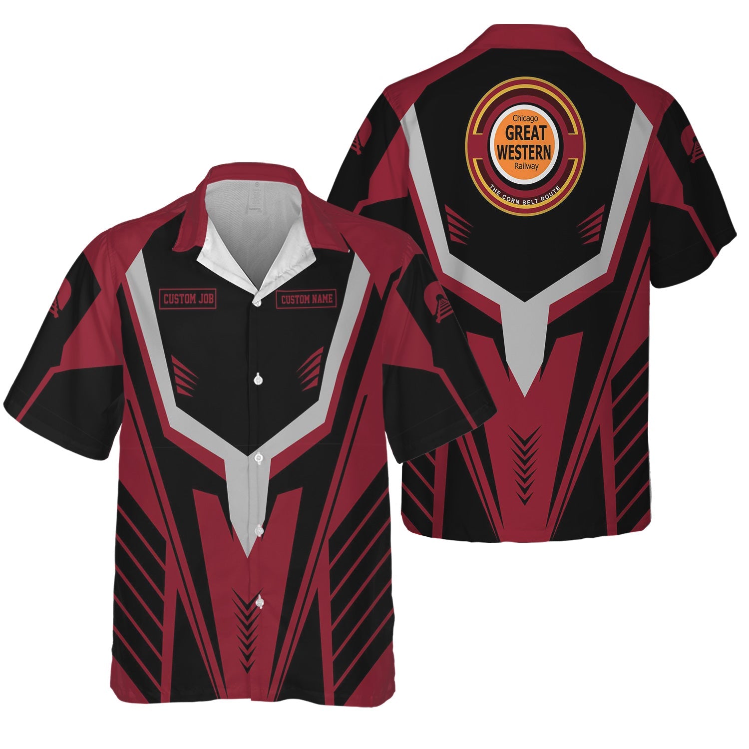 Railspirit Personalized Chicago Great Western Railroad Hawaiian Shirt Workwear-Inspired with Custom Position Train Shirt