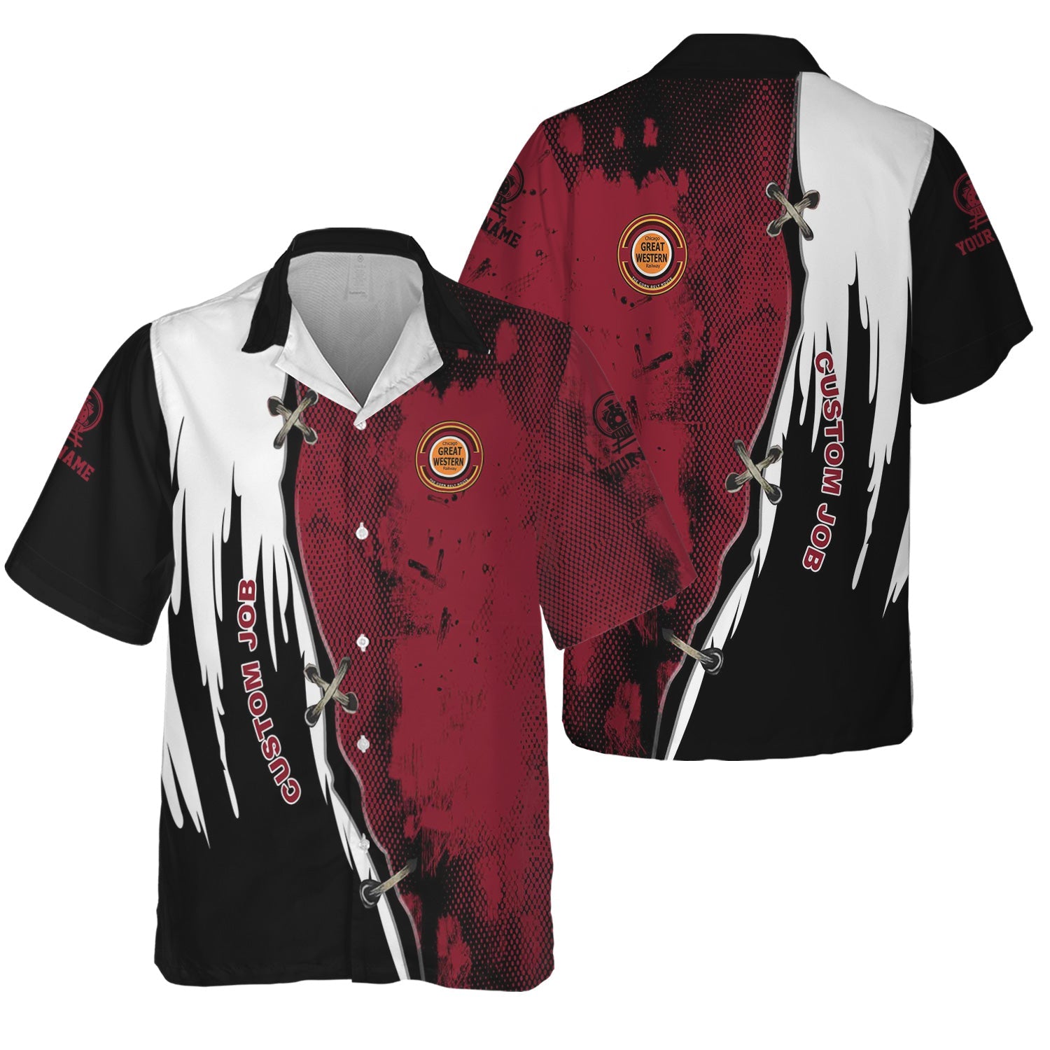 Railspirit Personalized Chicago Great Western Railroad Hawaiian Shirt Retro Stitches Design with Custom Position Train Shirt
