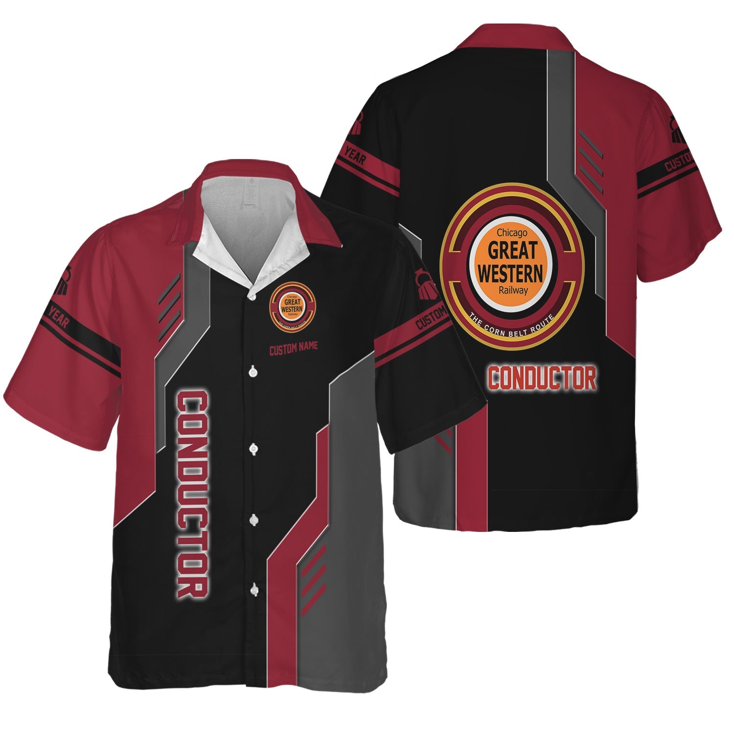 Railspirit Personalized Chicago Great Western Railroad Hawaiian Shirt Unique Railway Style with Custom Job Train Shirt