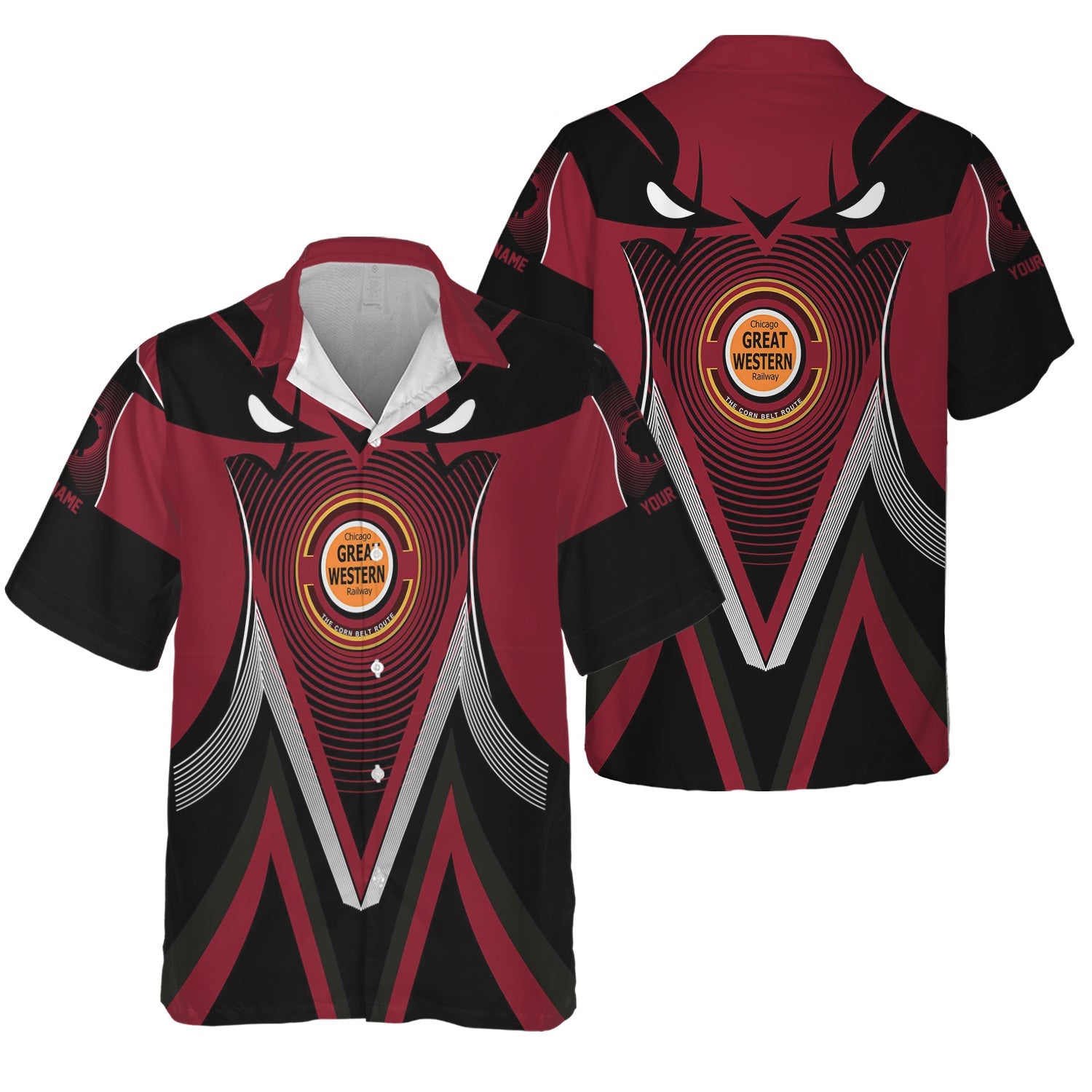 Railspirit Personalized Chicago Great Western Railroad Hawaiian Shirt Vibrant Graphic Pattern Shirt For Train Enthusiasts