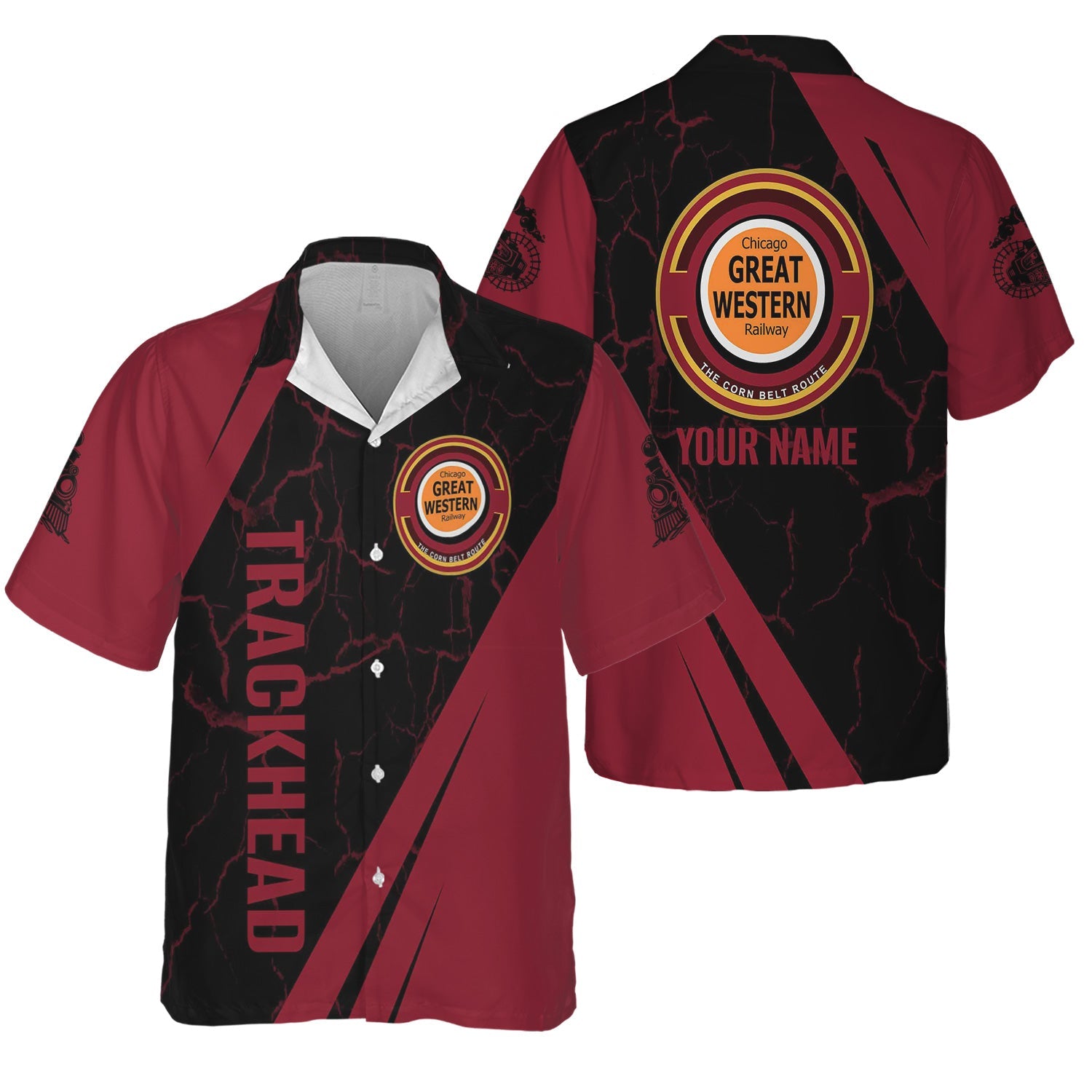 Railspirit Personalized Chicago Great Western Railroad Hawaiian Shirt Crackle Texture Style Shirt For Trackhead