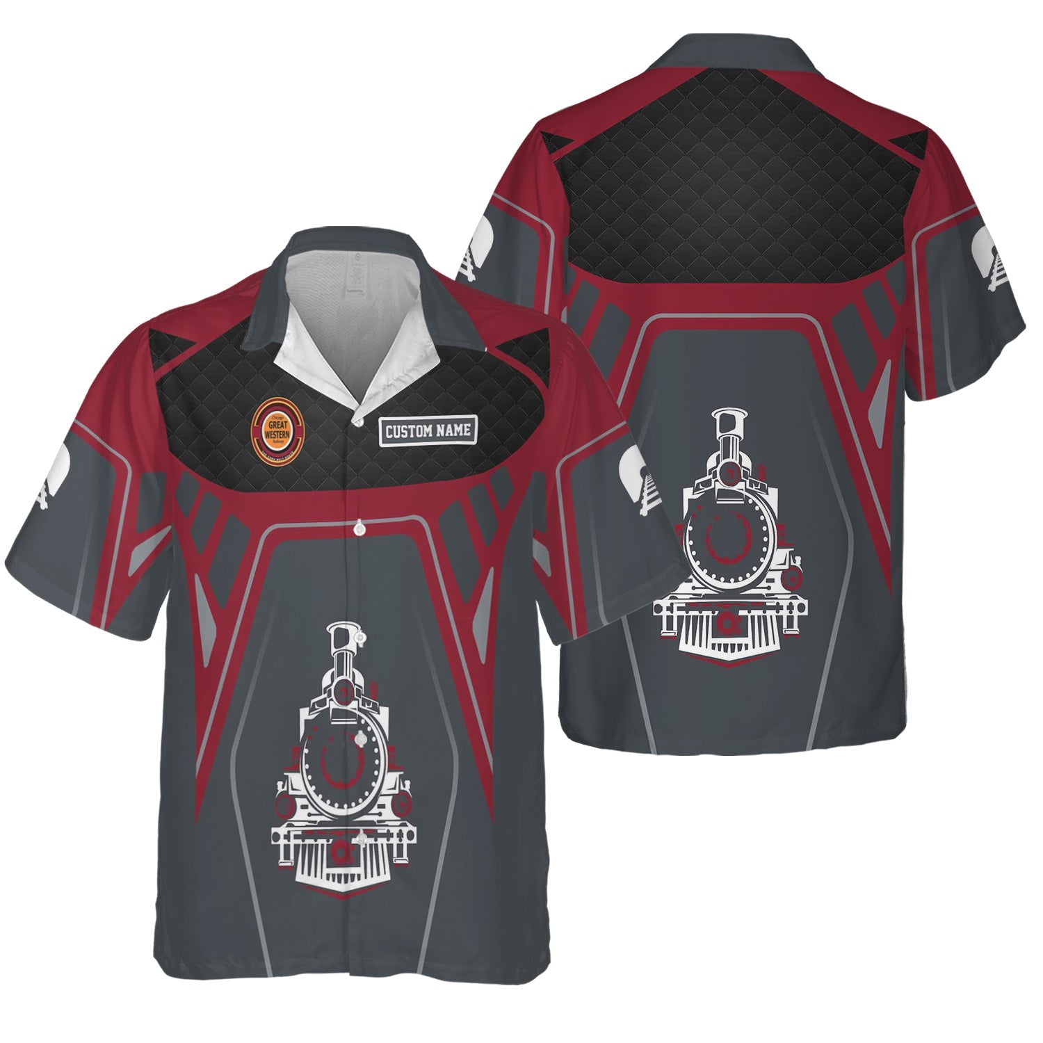 Railspirit Personalized Chicago Great Western Railroad Hawaiian Shirt Steam Locomotive Engine Graphic Train Shirt All Over Print