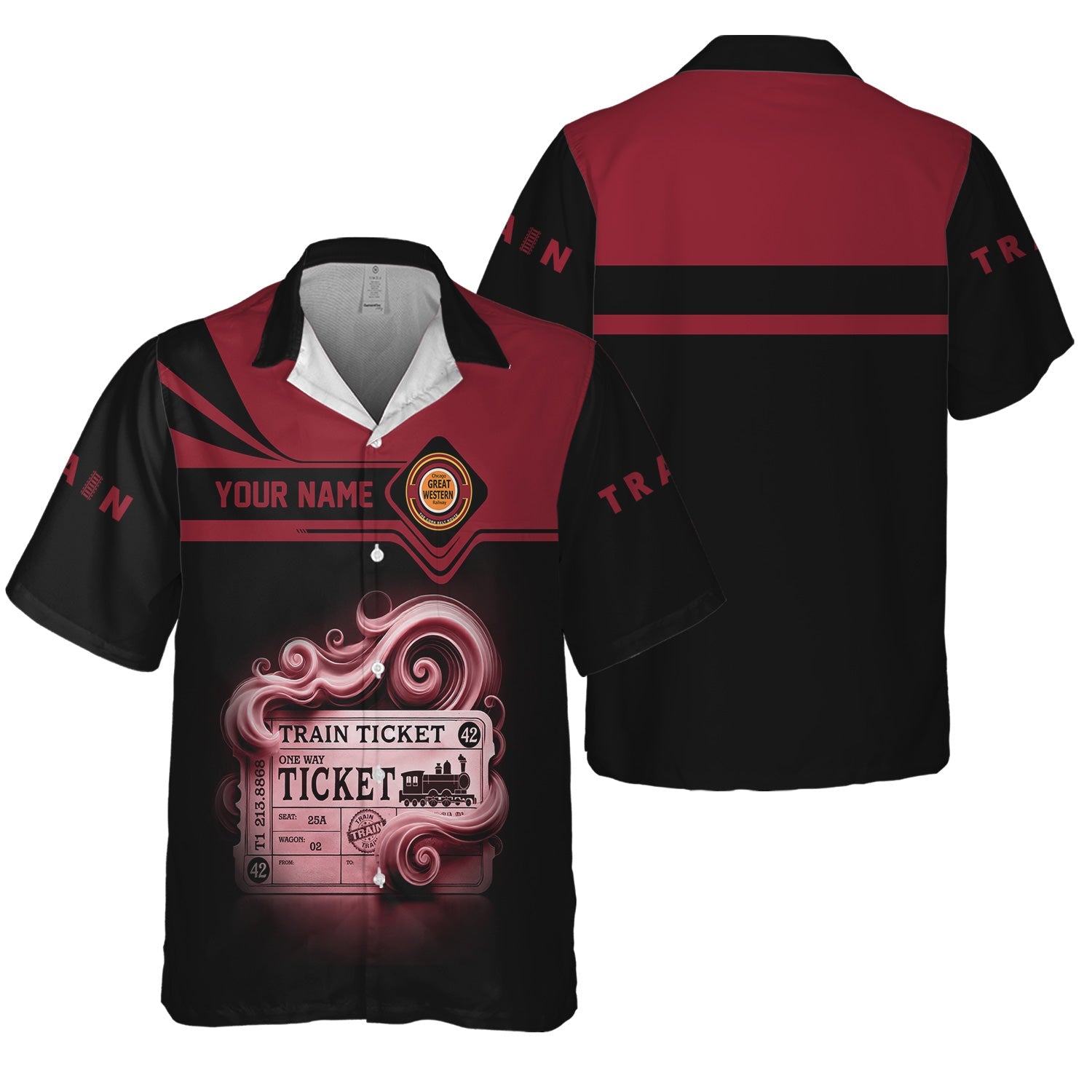 Railspirit Personalized Chicago Great Western Railroad Hawaiian Shirt Train Ticket  American Locomotive Printed Train