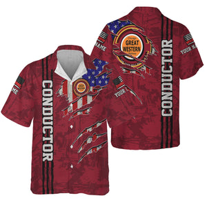 Railspirit Personalized Chicago Great Western Railroad Hawaiian Shirt USA Flag Claw Art with Custom Job Train Shirt