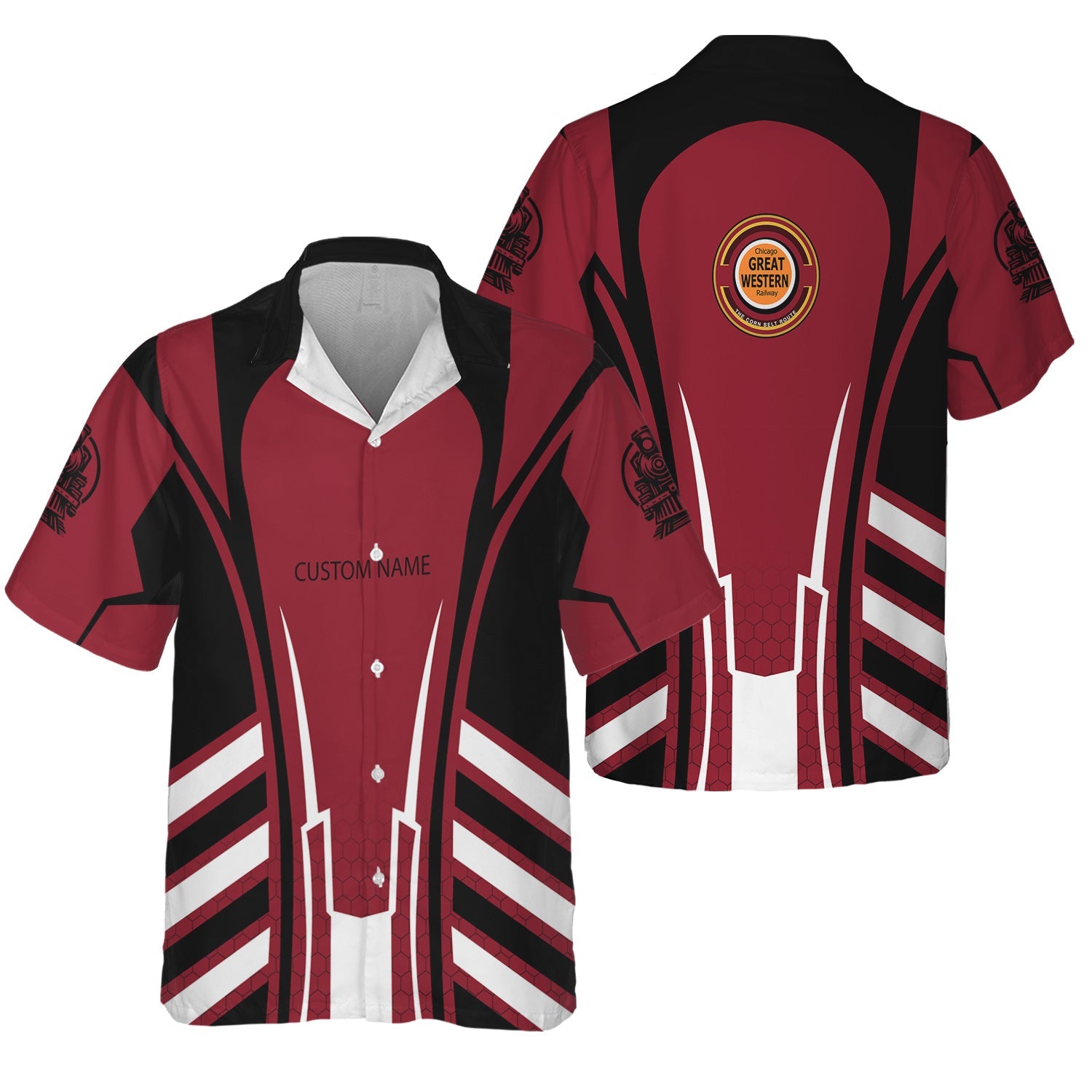 Railspirit Personalized Chicago Great Western Railroad Hawaiian Shirt Striped Railroad Style Train Shirt All Over Print