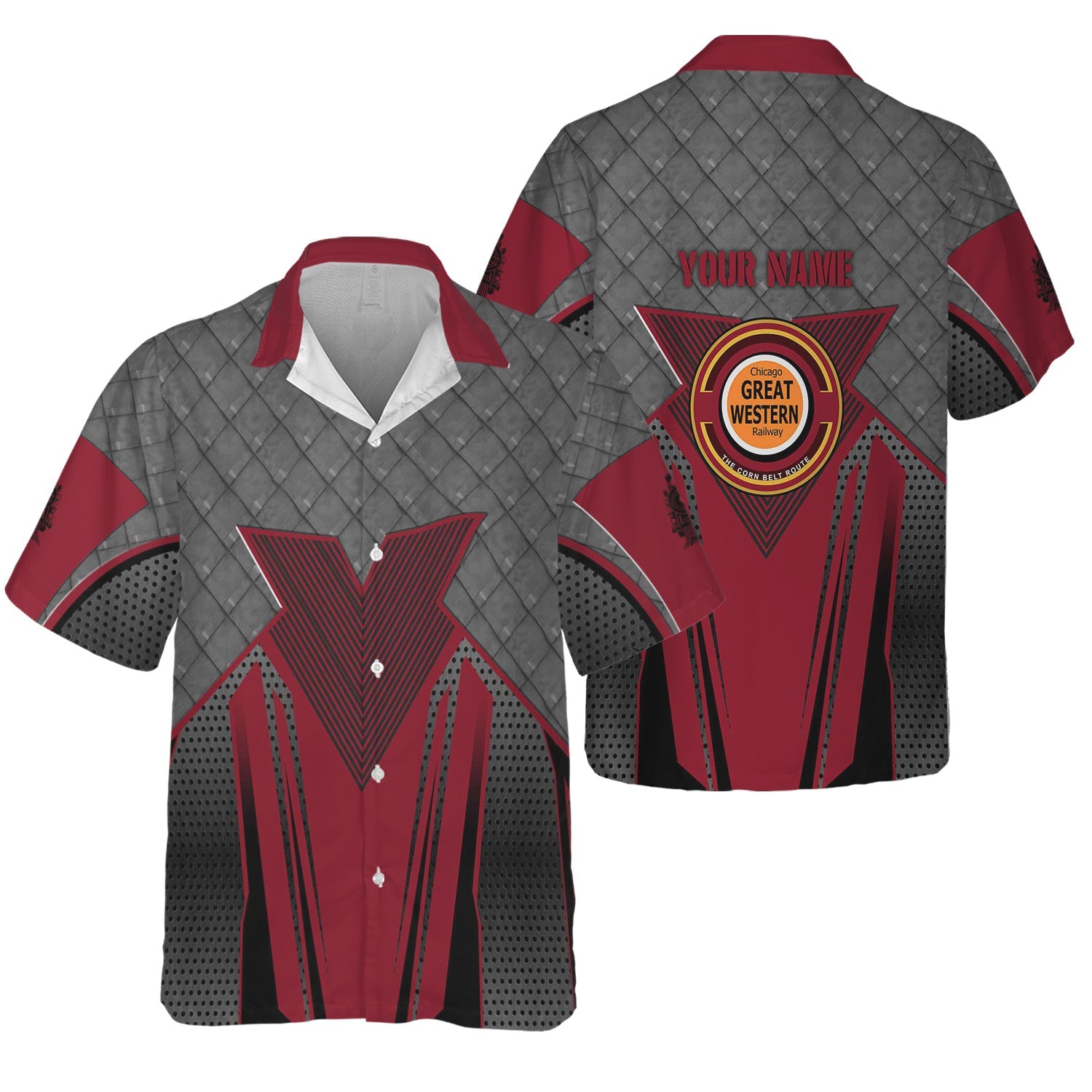 Railspirit Personalized Chicago Great Western Railroad Hawaiian Shirt Rugged Steel Vibes Train Shirt All Over Print