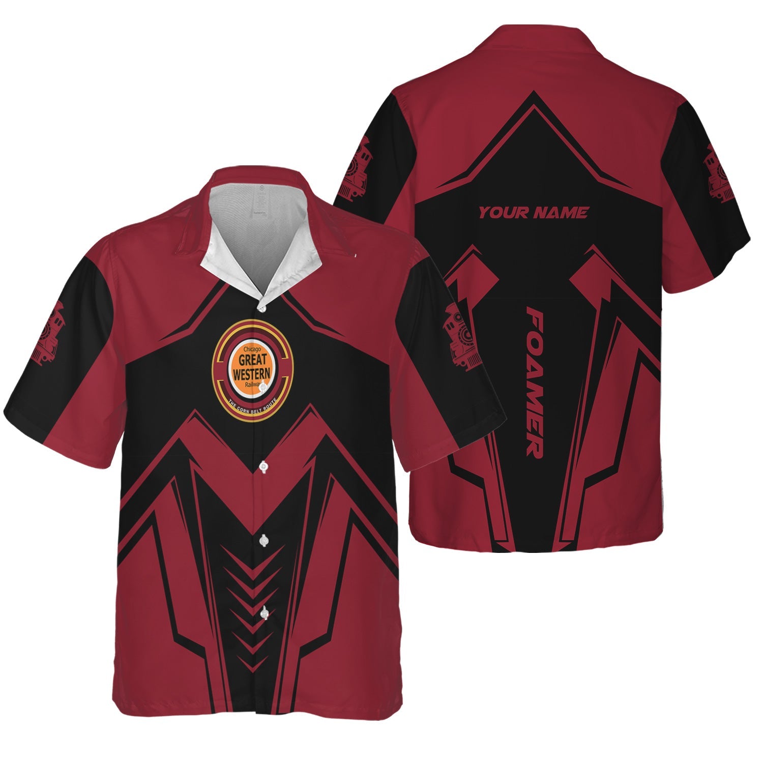 Railspirit Personalized Chicago Great Western Railroad Hawaiian Shirt Railway Trainspotter Style Shirt Gift Idea For Foamers