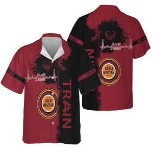 Railspirit Personalized Chicago Great Western Railroad Hawaiian Shirt Engine Heartbeat and Track Love Style Shirt Gift Idea For Train Lovers