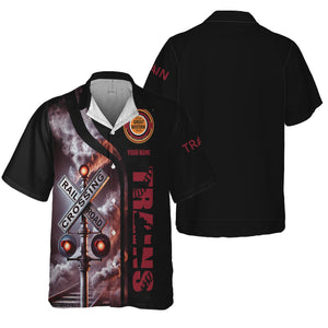 Railspirit Custom Name Chicago Great Western Railroad Hawaiian Shirt Railroad Crossing Sign Printed Train Shirt