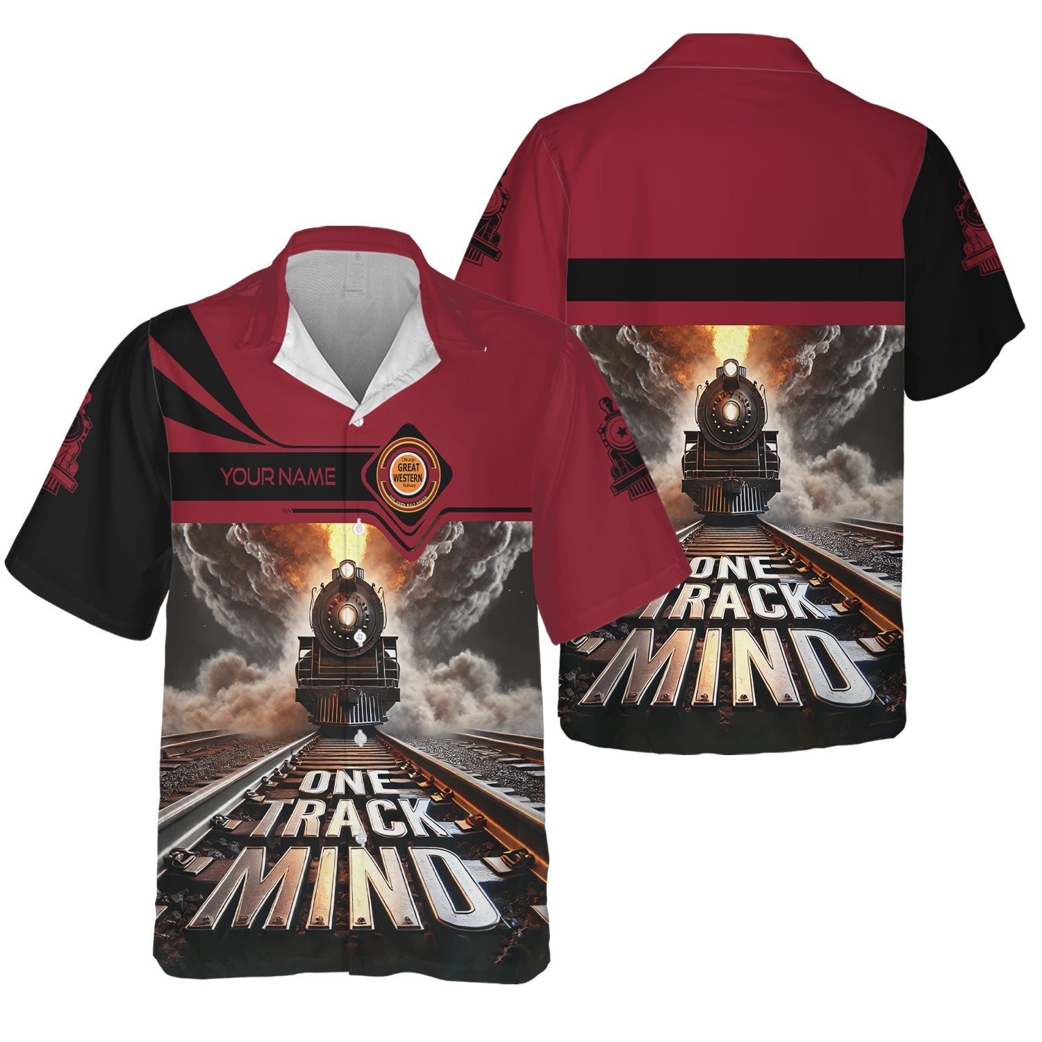 Railspirit Personalized Chicago Great Western Railroad Hawaiian Shirt One Track Mind Train Printed Shirt