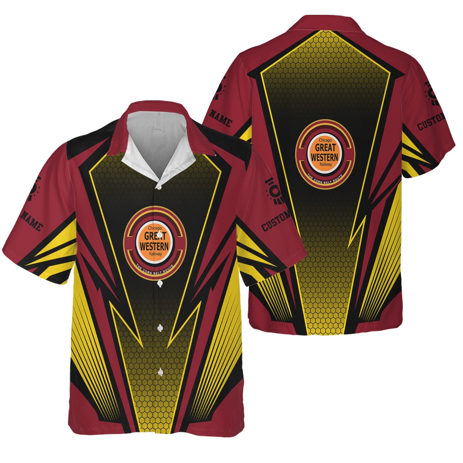 Railspirit Personalized Chicago Great Western Railroad Hawaiian Shirt Lightning Graphic Style Shirt Gift Idea For Train Lover