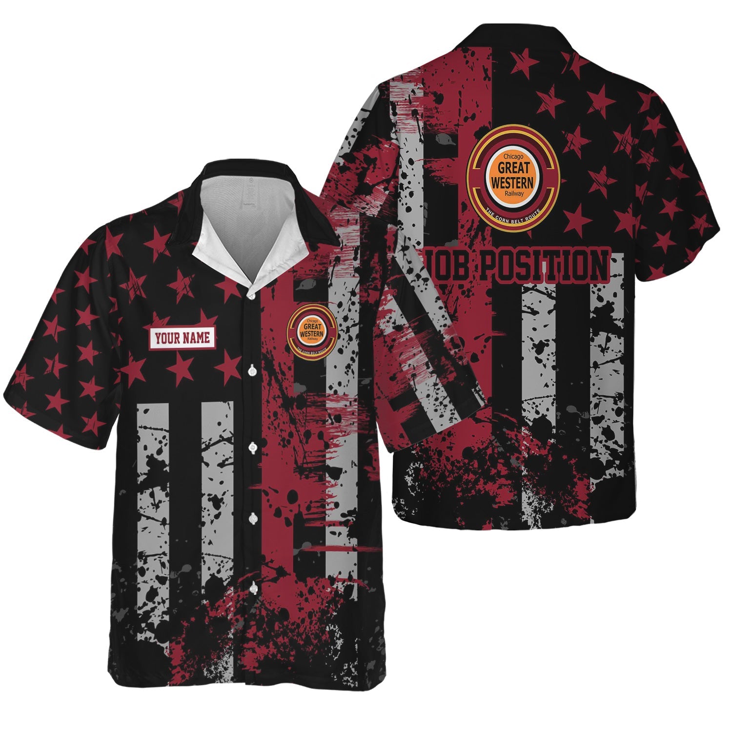 Railspirit Personalized Chicago Great Western Railroad Hawaiian Shirt Artistic Paint American Flag Style Train Shirt