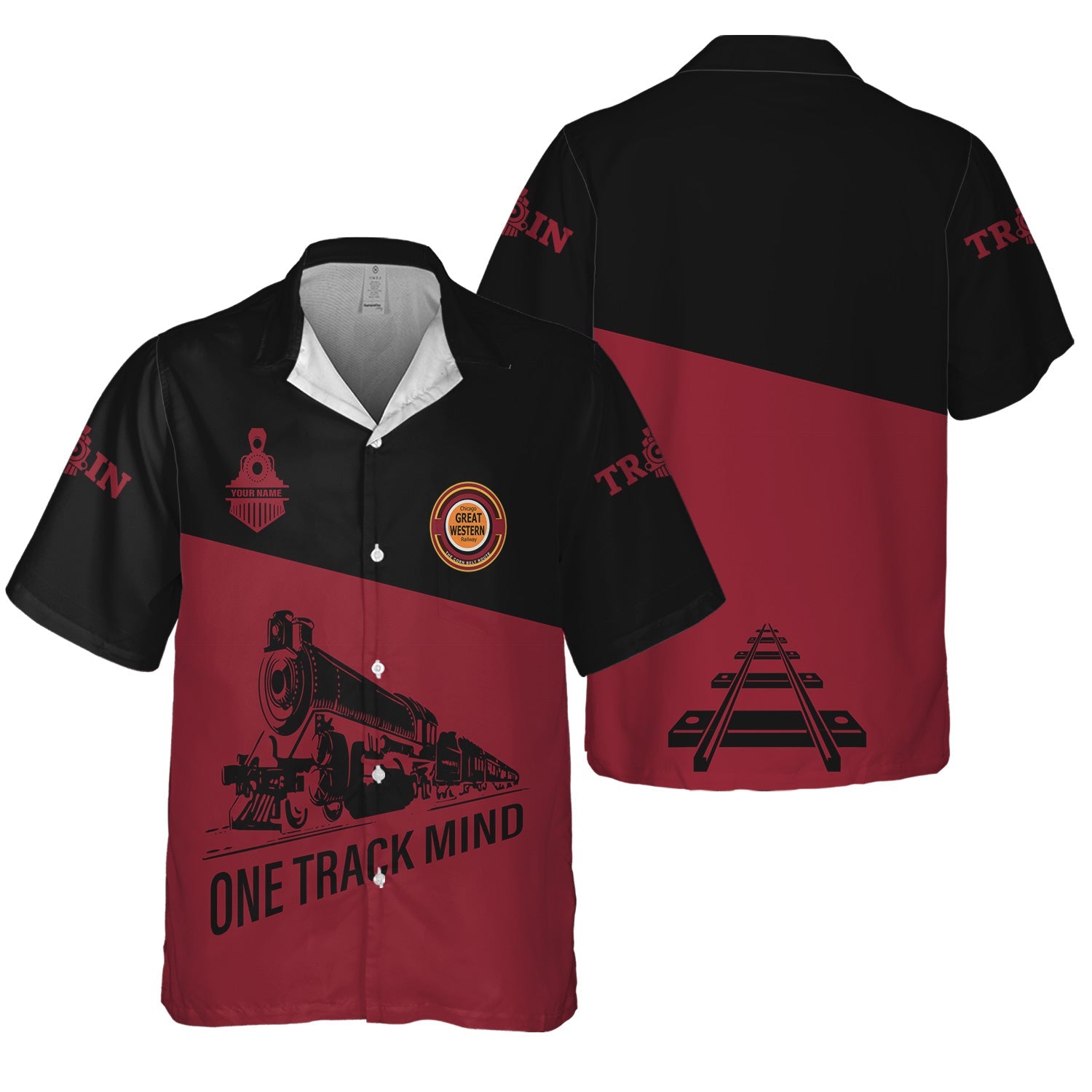 Railspirit Personalized Chicago Great Western Railroad Hawaiian Shirt One Track Mind Unisex Train Shirt Gift Idea For Train Lover