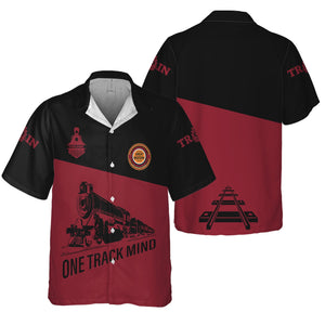 Railspirit Personalized Chicago Great Western Railroad Hawaiian Shirt One Track Mind Unisex Train Shirt Gift Idea For Train Lover
