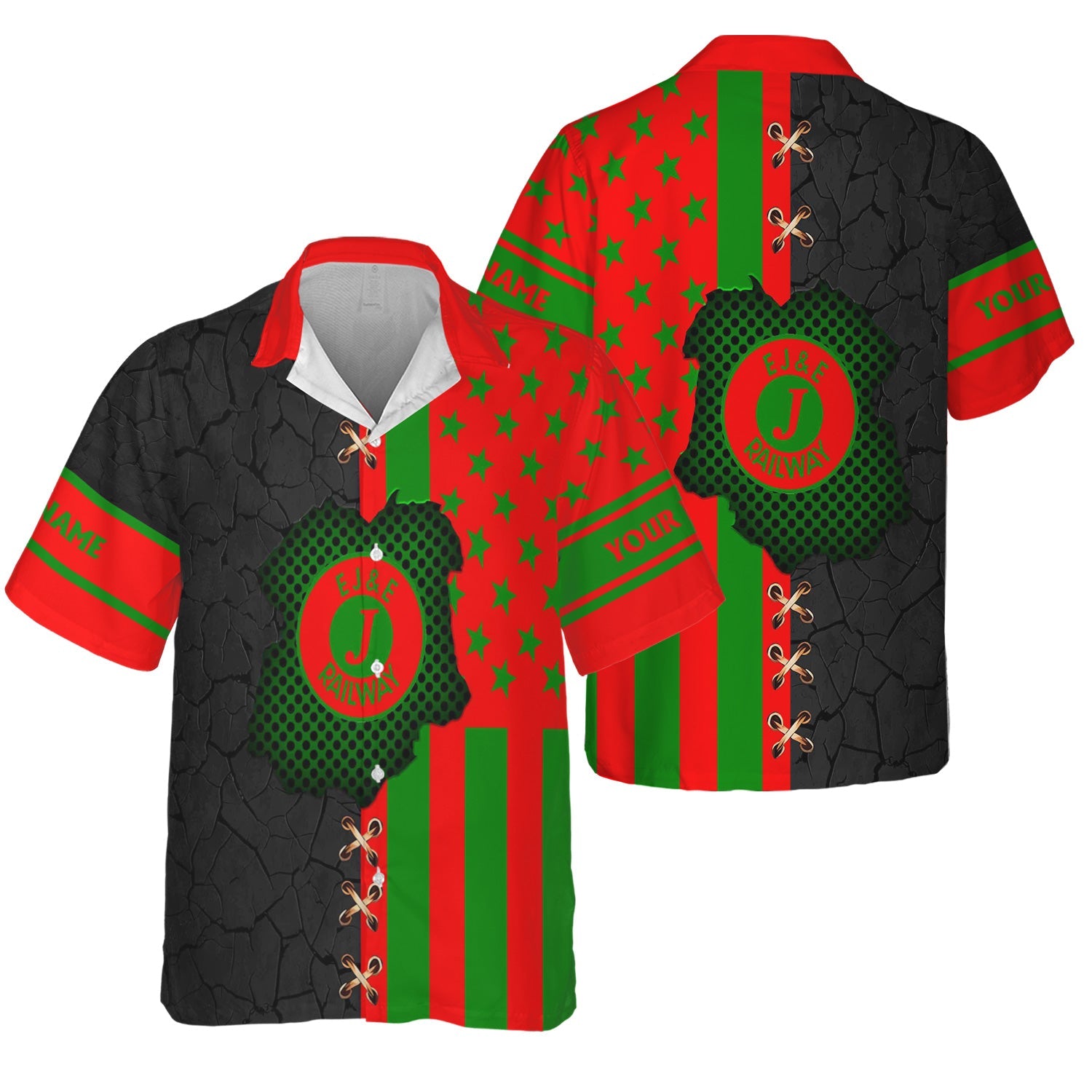 Railspirit Personalized Elgin Joliet And Eastern Railroad Hawaiian Shirt American Flag with Crack Effect Train Shirt