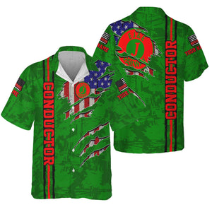 Railspirit Personalized Elgin Joliet And Eastern Railroad Hawaiian Shirt USA Flag Claw Art with Custom Job Train Shirt
