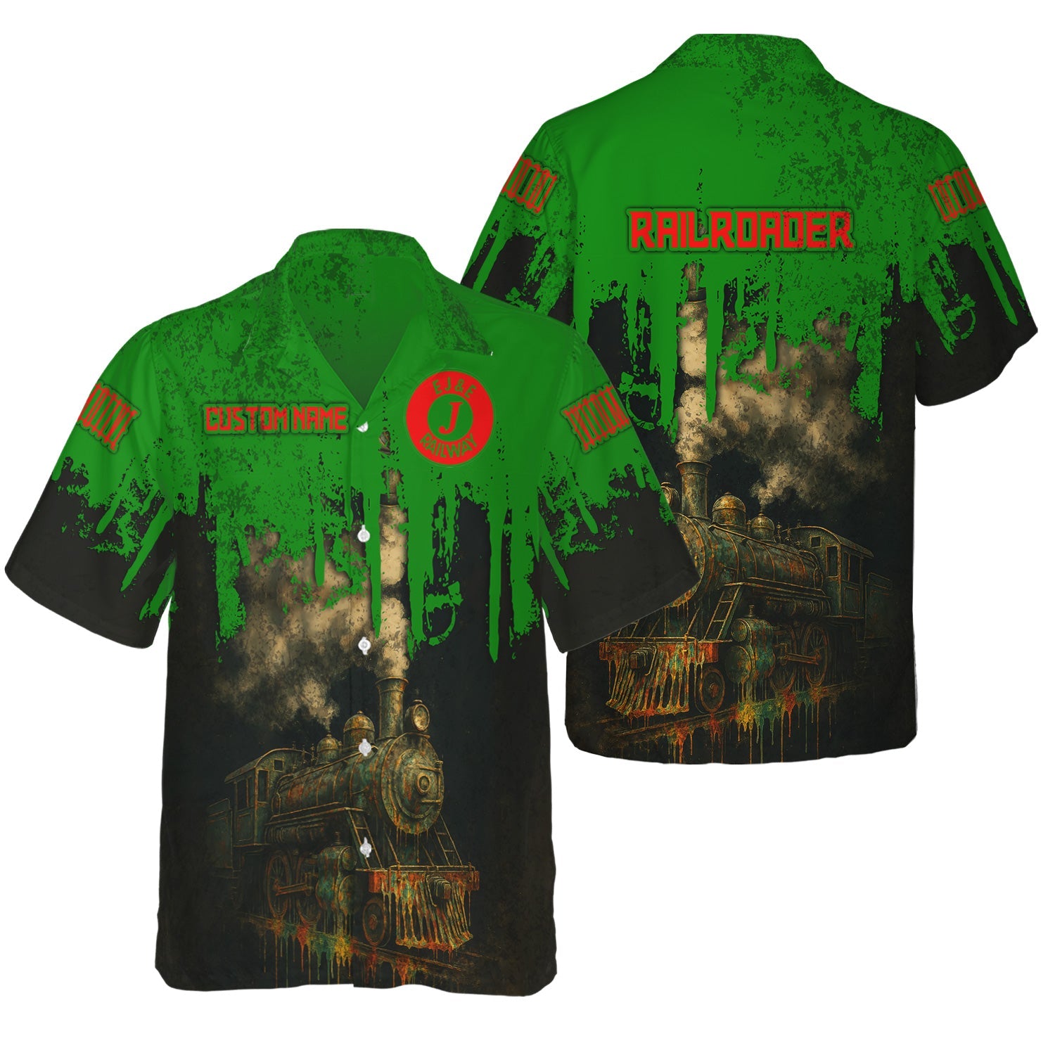 Railspirit Personalized Elgin Joliet And Eastern Railroad Hawaiian Shirt Vintage Train Art Style Shirt For Locomotive Fans