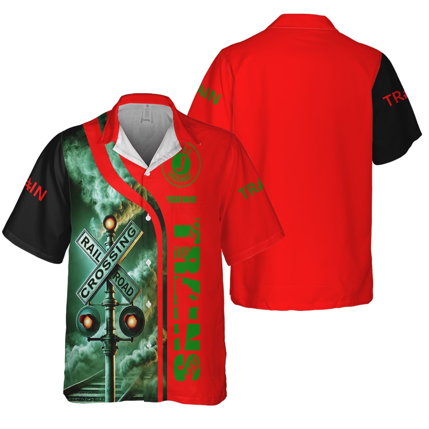 Railspirit Custom Name Elgin Joliet And Eastern Railroad Hawaiian Shirt Railroad Crossing Sign Printed Train Shirt