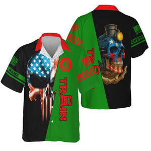 Railspirit Personalized Elgin Joliet And Eastern Railroad Hawaiian Shirt Train Skull American Flag Shirt All Over Print