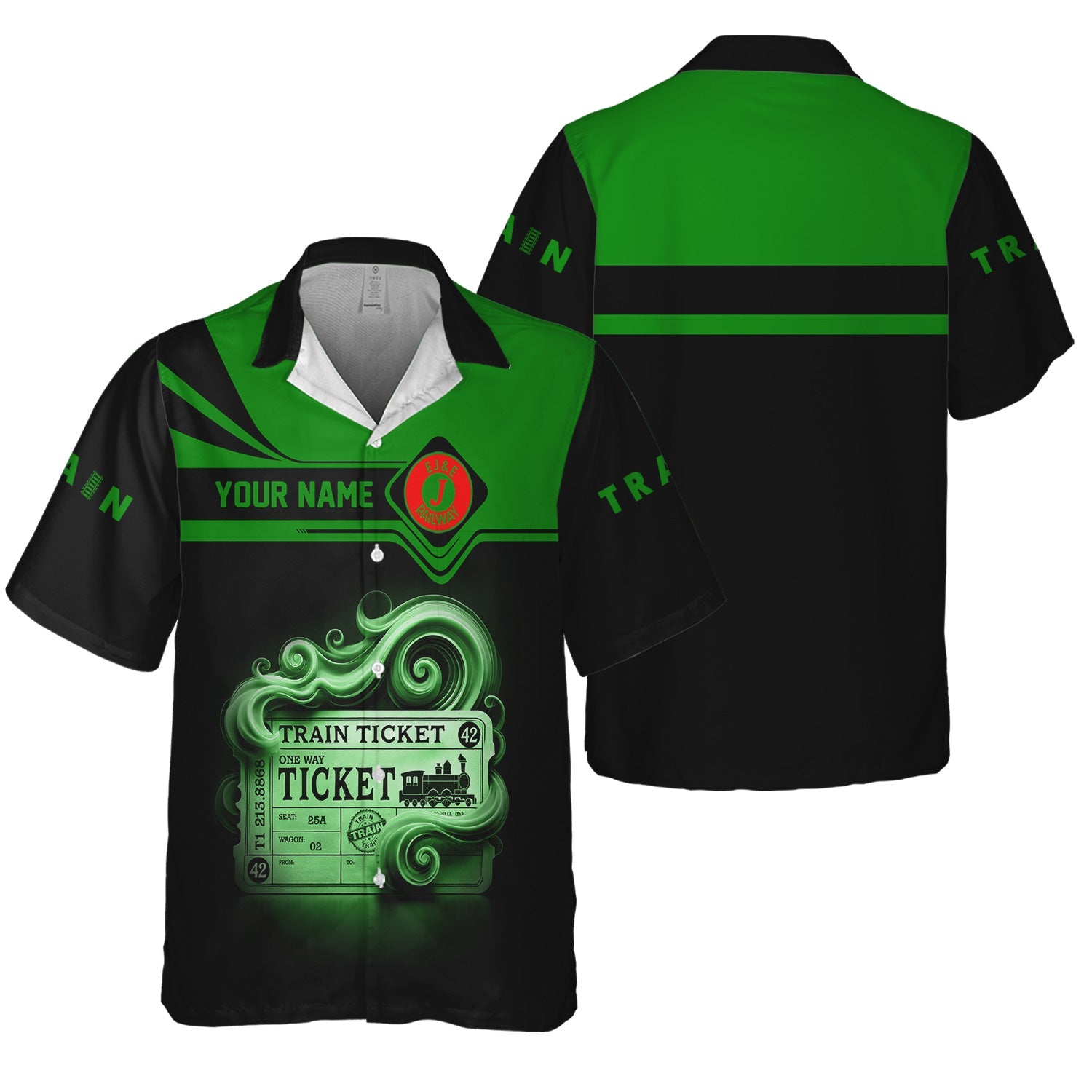 Railspirit Personalized Elgin Joliet And Eastern Railroad Hawaiian Shirt Train Ticket  American Locomotive Printed Train