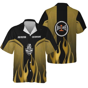 Railspirit Custom Name and Job Title Bessemer And Lake Erie Railroad Hawaiian Shirt Flame Graphic Train Shirt For Rail Workers