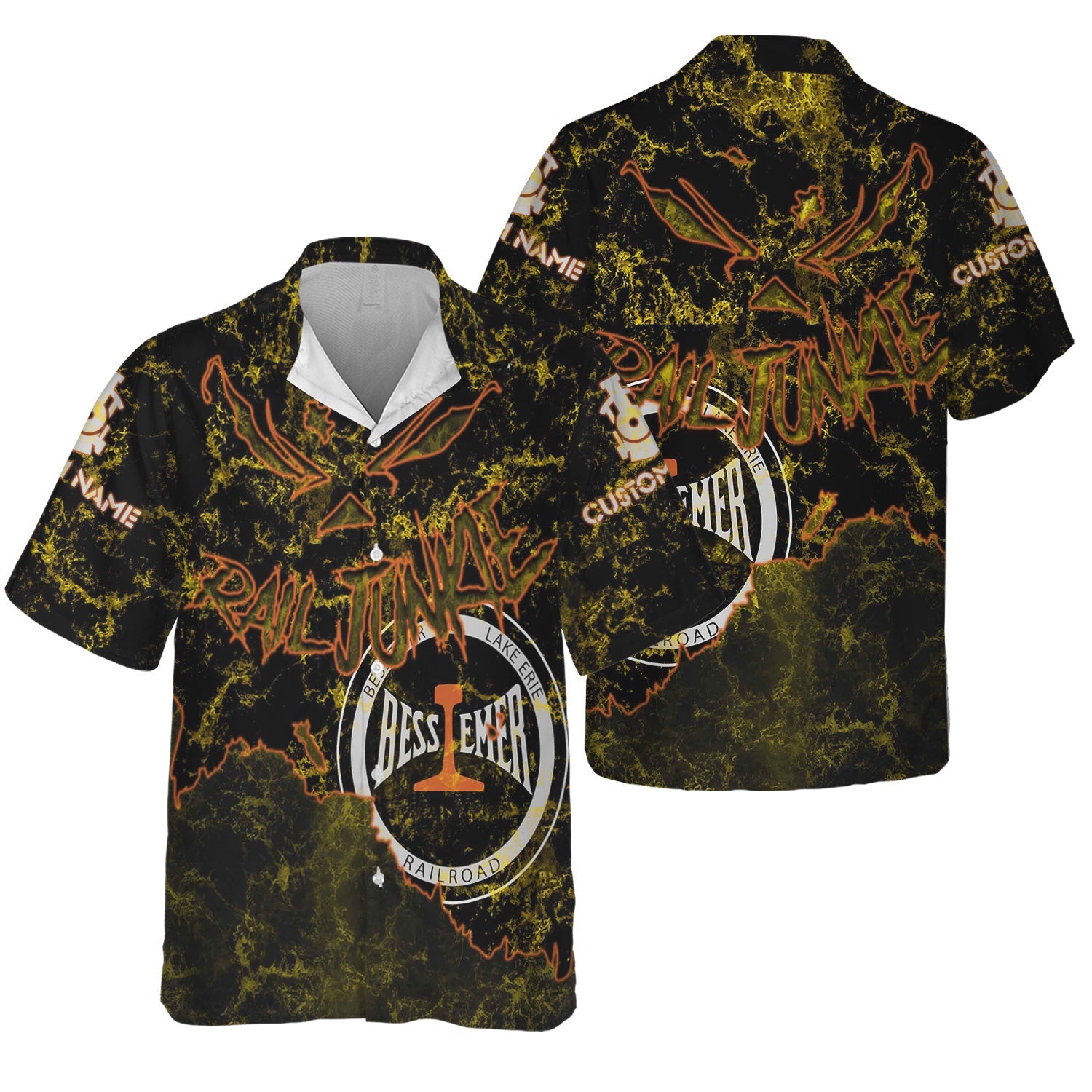 Railspirit Personalized Bessemer And Lake Erie Railroad Hawaiian Shirt Torn Graphic Style Train Shirt For Rail Junkie