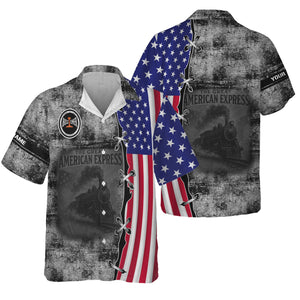Railspirit Personalized Bessemer And Lake Erie Railroad Hawaiian Shirt Retro American Express Train With USA Flag Shirt