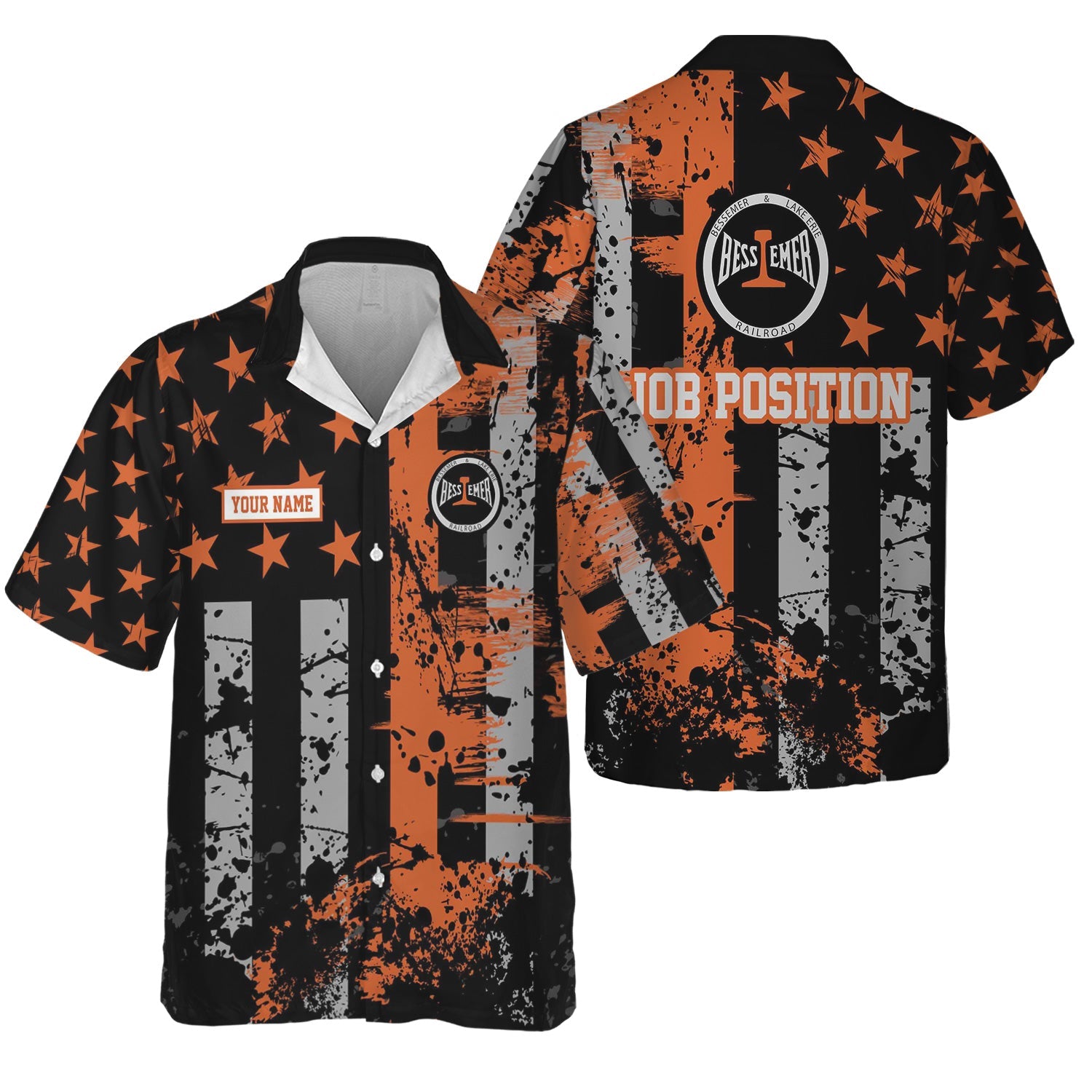 Railspirit Personalized Bessemer And Lake Erie Railroad Hawaiian Shirt Artistic Paint American Flag Style Train Shirt