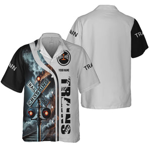 Railspirit Custom Name Bessemer And Lake Erie Railroad Hawaiian Shirt Railroad Crossing Sign Printed Train Shirt