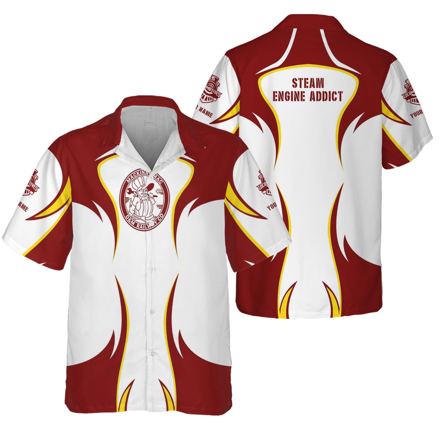 Railspirit Personalized Detroit & Mackinac Railroad Hawaiian Shirt Distinctive Flame Style Shirt For Steam Engine Addict