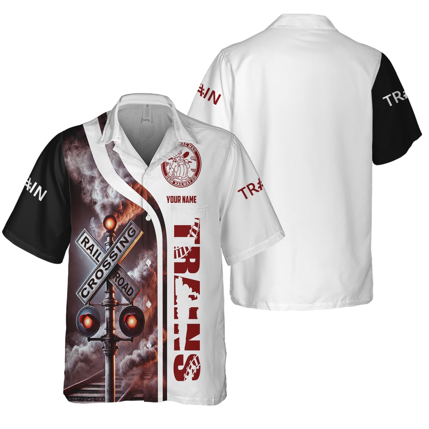 Railspirit Custom Name Detroit & Mackinac Railroad Hawaiian Shirt Railroad Crossing Sign Printed Train Shirt