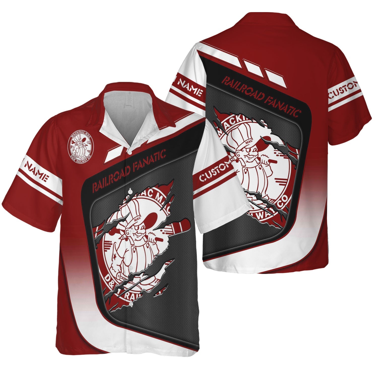 Railspirit Personalized Detroit & Mackinac Railroad Hawaiian Shirt Ripped Texture Style Train Shirt For Railroad Fanatic