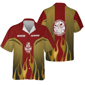 Railspirit Custom Name and Job Title Detroit & Mackinac Railroad Hawaiian Shirt Flame Graphic Train Shirt For Rail Workers
