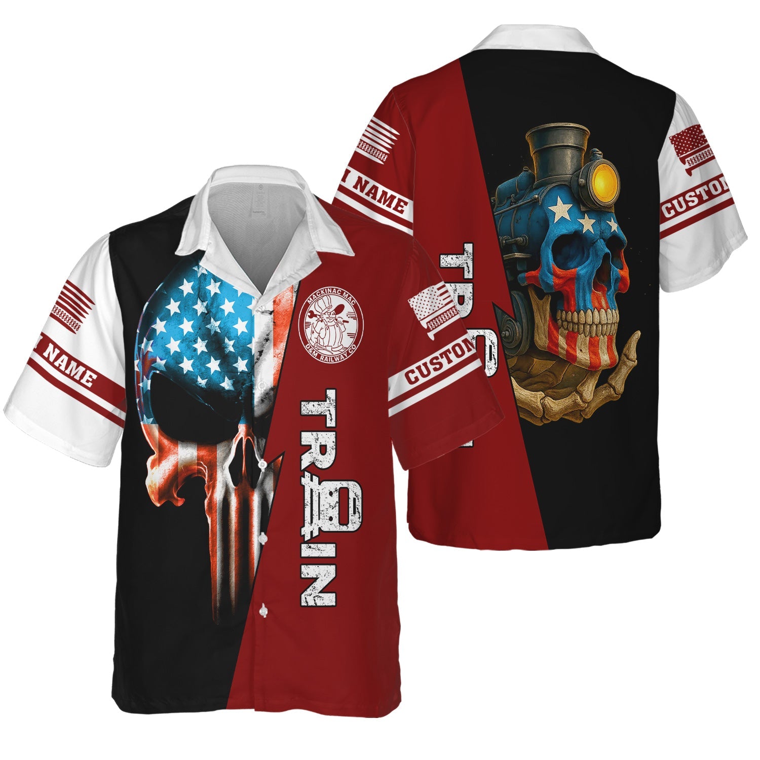 Railspirit Personalized Detroit & Mackinac Railroad Hawaiian Shirt Train Skull American Flag Shirt All Over Print