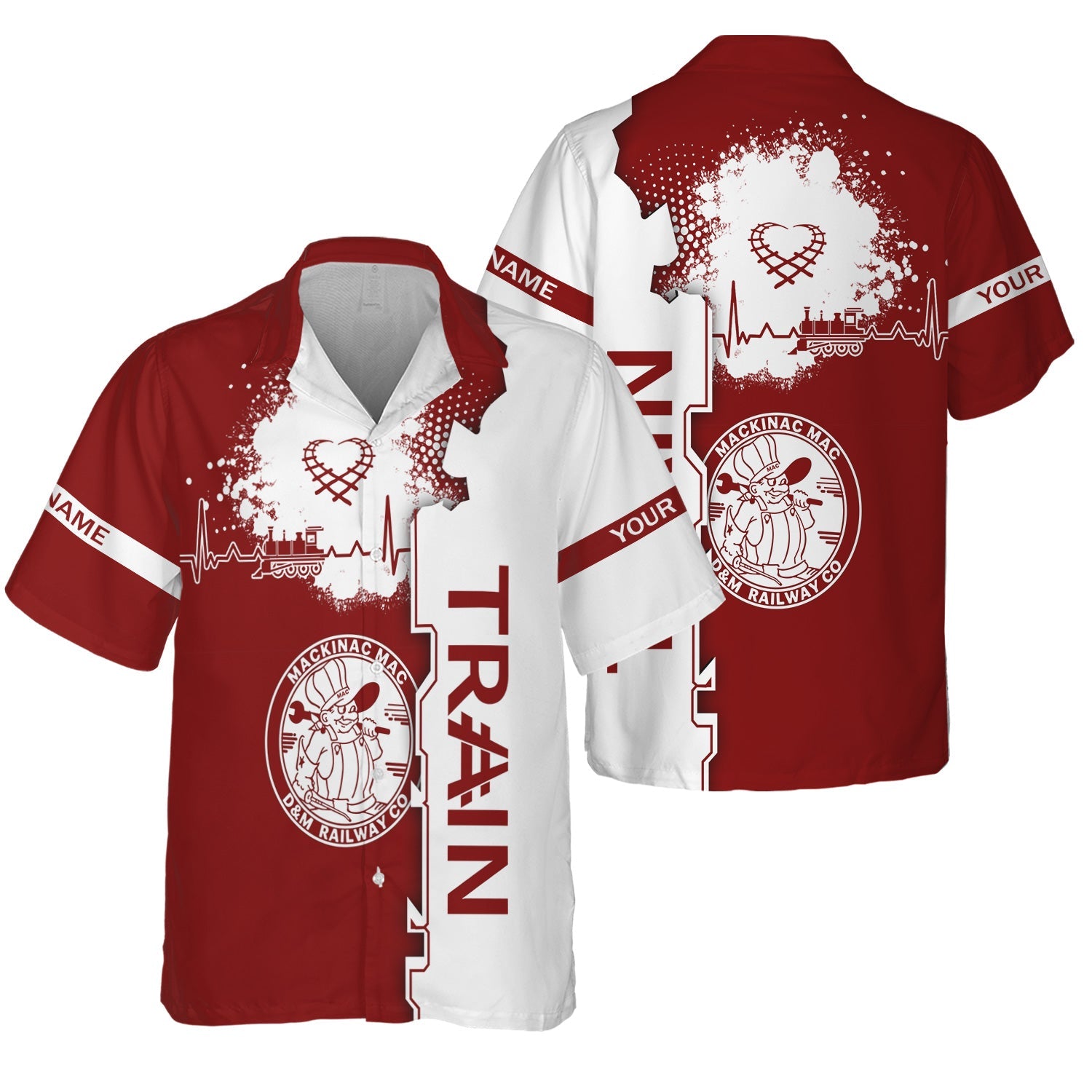 Railspirit Personalized Detroit & Mackinac Railroad Hawaiian Shirt Engine Heartbeat and Track Love Style Shirt Gift Idea For Train Lovers