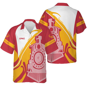 Railspirit Personalized Canadian Pacific Kansas City Hawaiian Shirt Flame-Inspired Style CPKC Shirt Gift Idea For Train Lovers