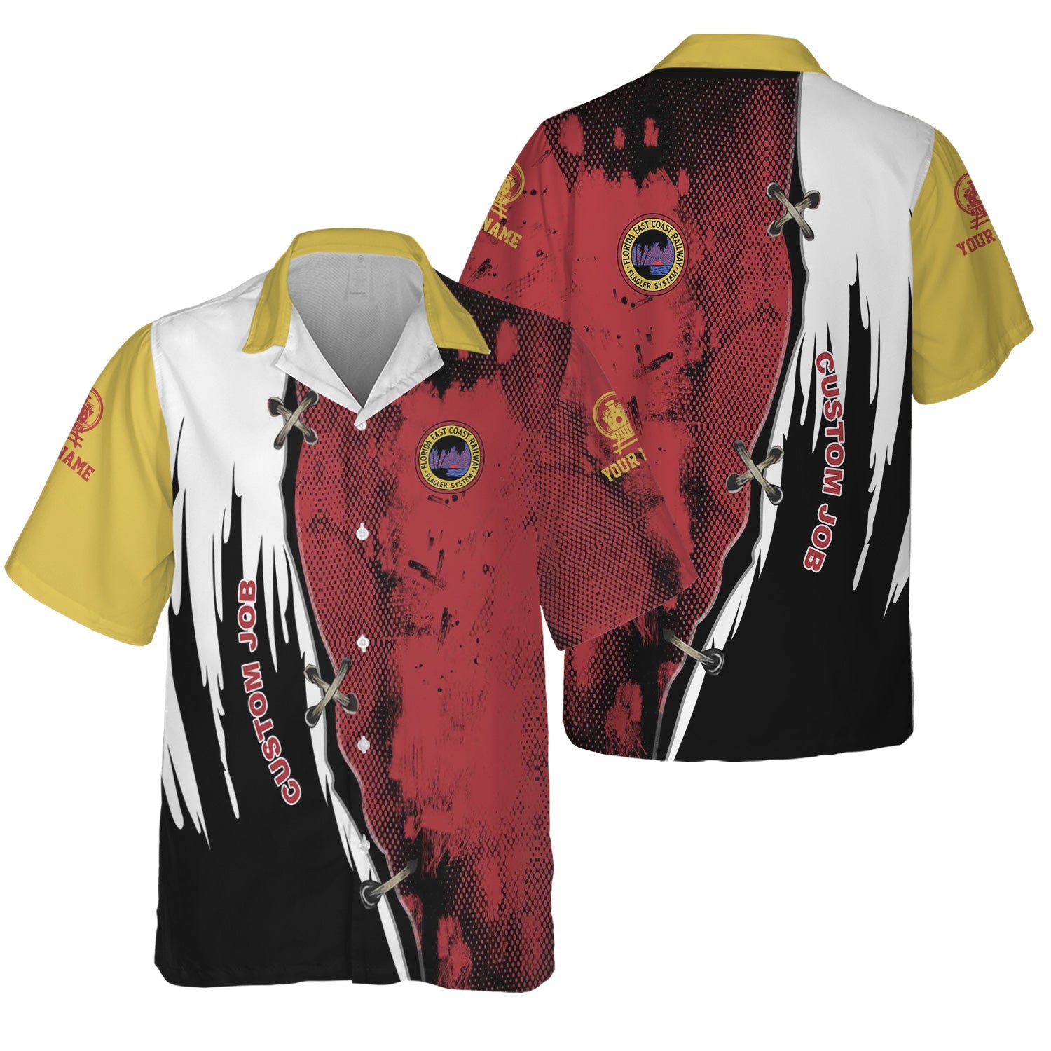 Railspirit Personalized Florida East Coast Railway Hawaiian Shirt Retro Stitches Design with Custom Position Train Shirt