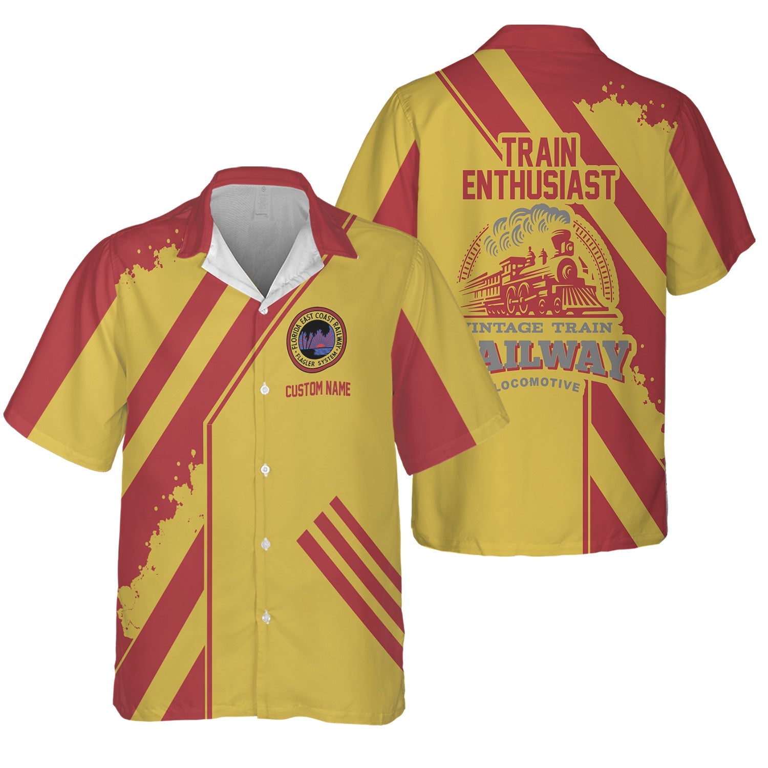Railspirit Personalized Florida East Coast Railway Hawaiian Shirt Locomotive Design Train Shirt for Train Enthusiast
