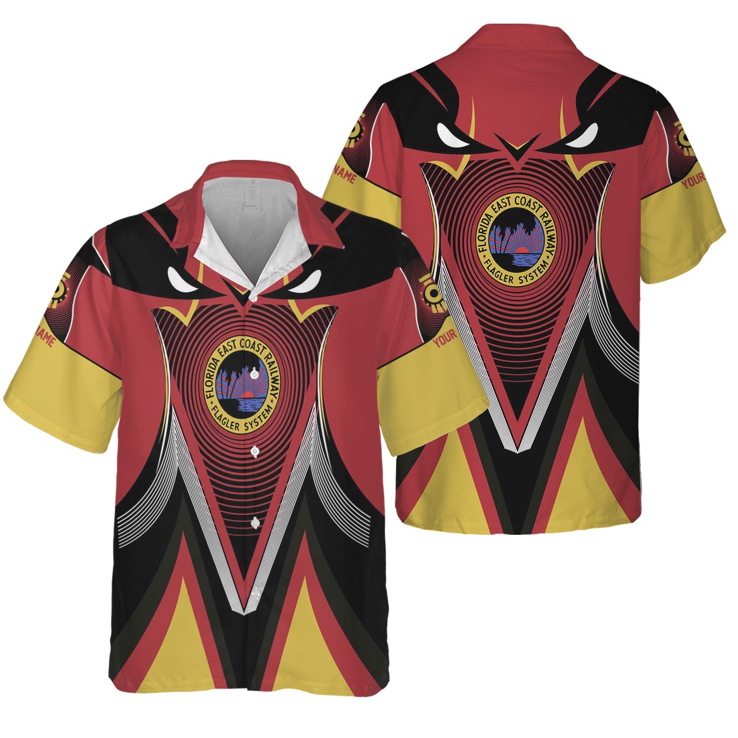 Railspirit Personalized Florida East Coast Railway Hawaiian Shirt Vibrant Graphic Pattern Shirt For Train Enthusiasts