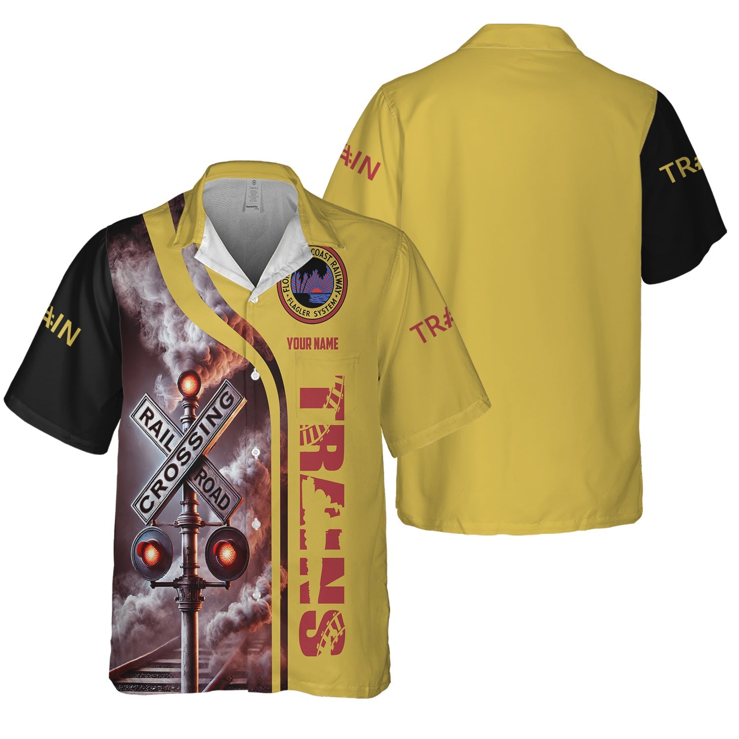 Railspirit Custom Name Florida East Coast Railway Hawaiian Shirt Railroad Crossing Sign Printed Train Shirt