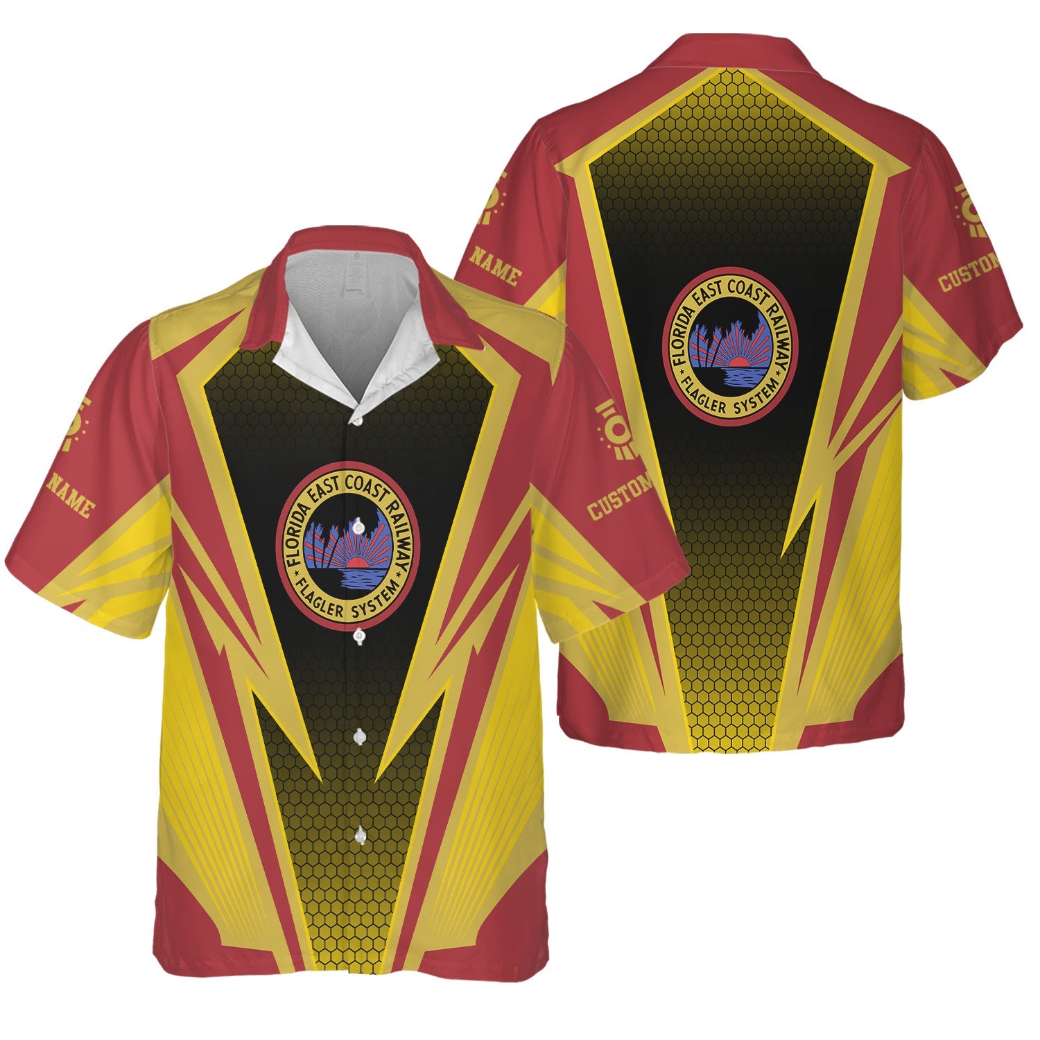 Railspirit Personalized Florida East Coast Railway Hawaiian Shirt Lightning Graphic Style Shirt Gift Idea For Train Lover