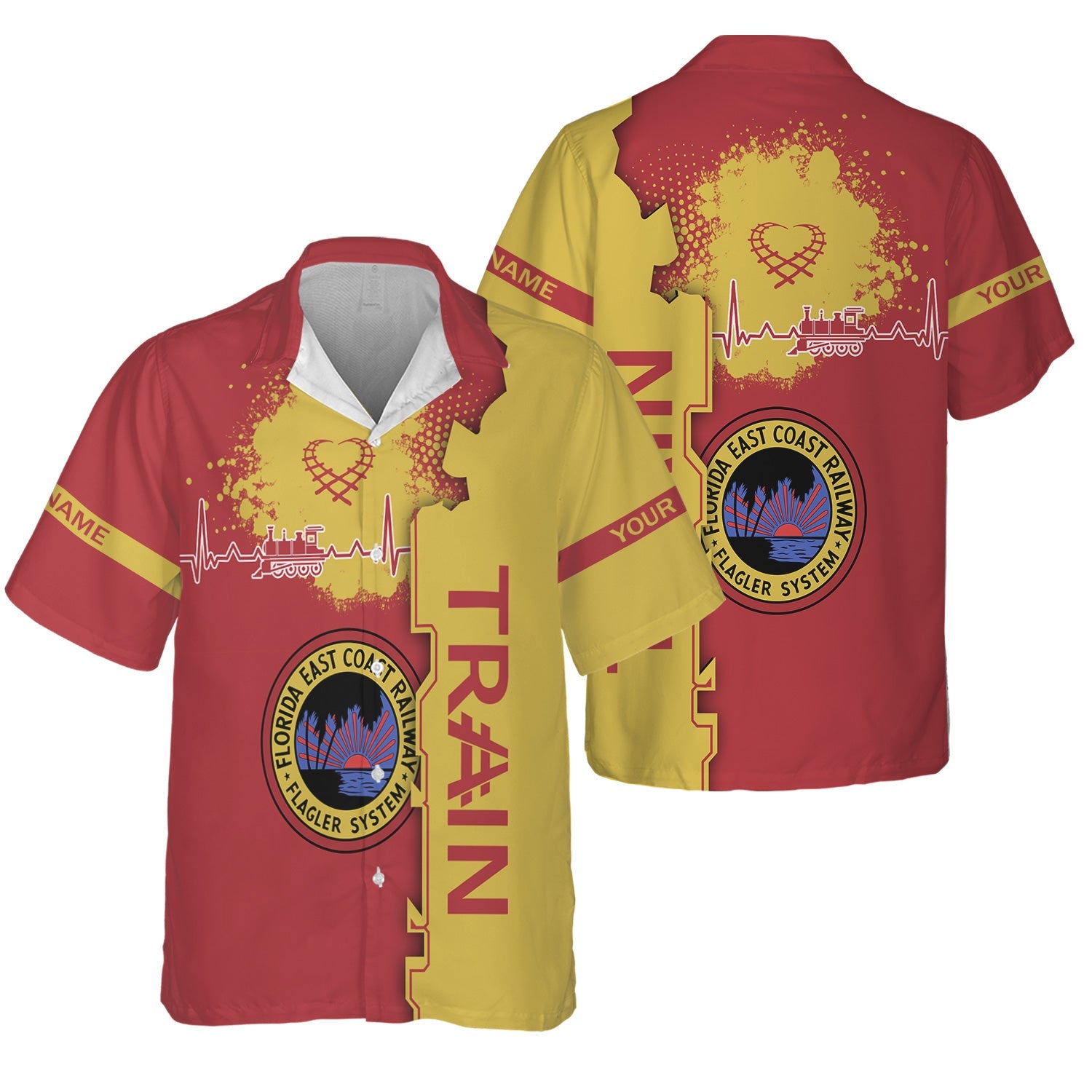 Railspirit Personalized Florida East Coast Railway Hawaiian Shirt Engine Heartbeat and Track Love Style Shirt Gift Idea For Train Lovers